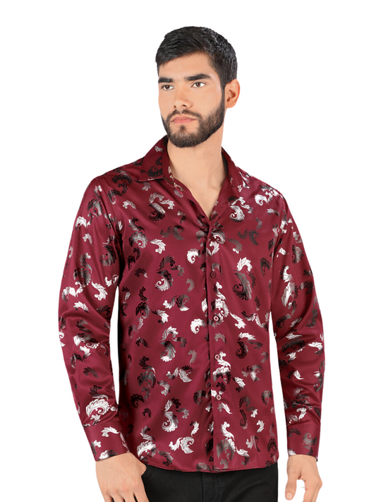 Camisa Casual Manga Larga Estampada para Hombre 'Montero' - ID: 0806 Casual Shirt Montero Wine
