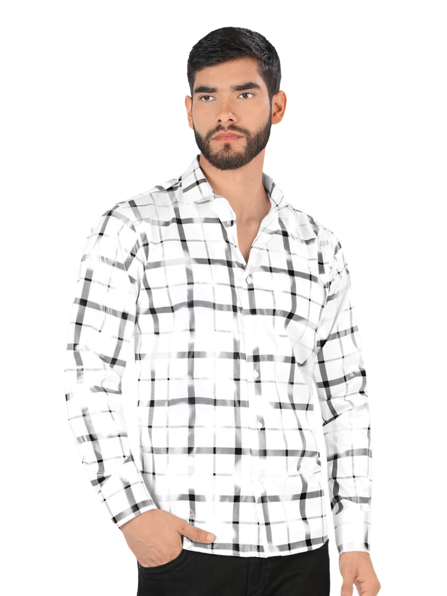 Camisa Casual Manga Larga Estampada para Hombre 'Montero' - ID: 0808 Camisas Estampadas Montero White