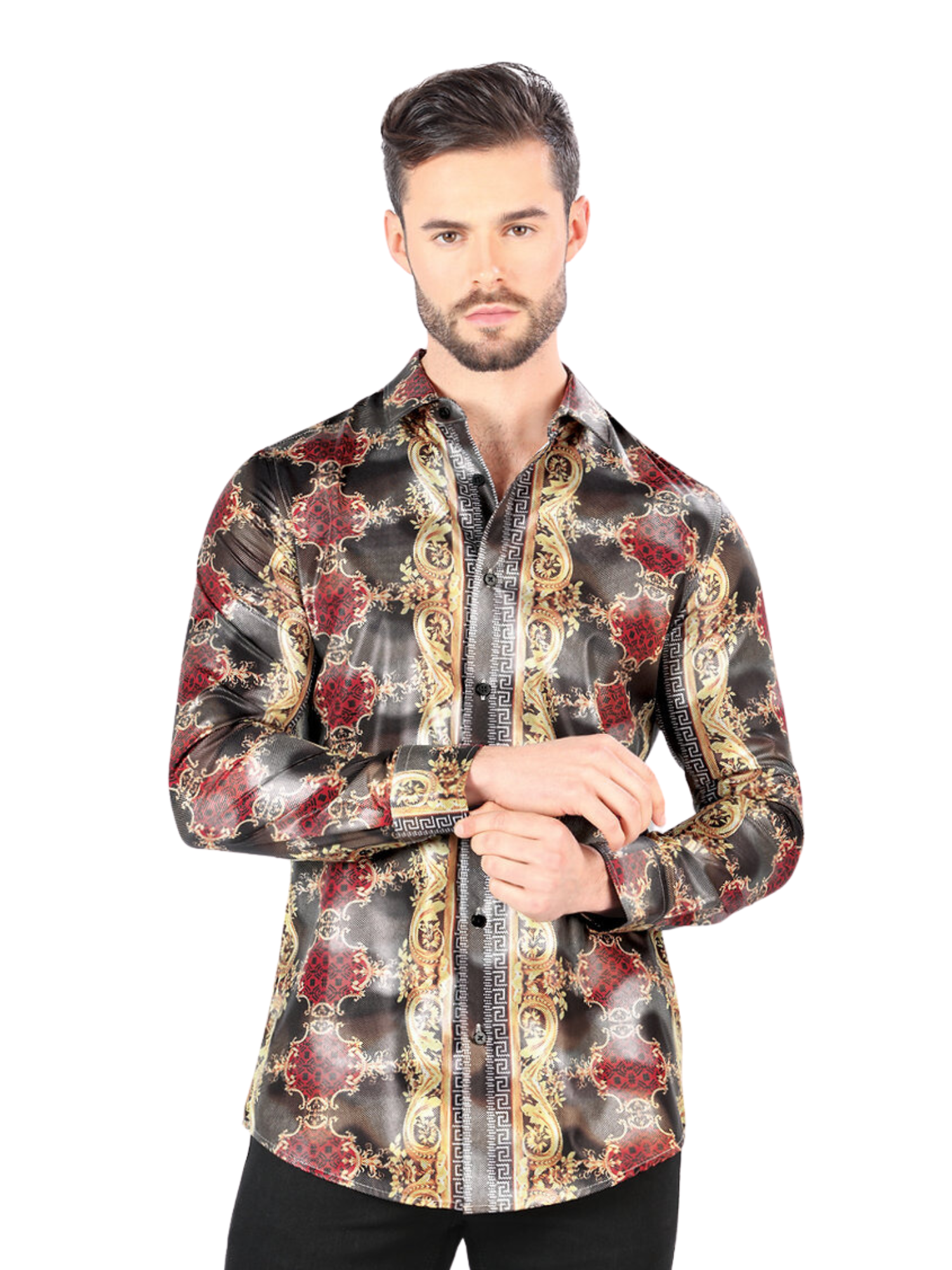 Camisa Casual Manga Larga Estampada para Hombre 'Montero' - ID: 3002 Camisas Estampadas Montero Gold