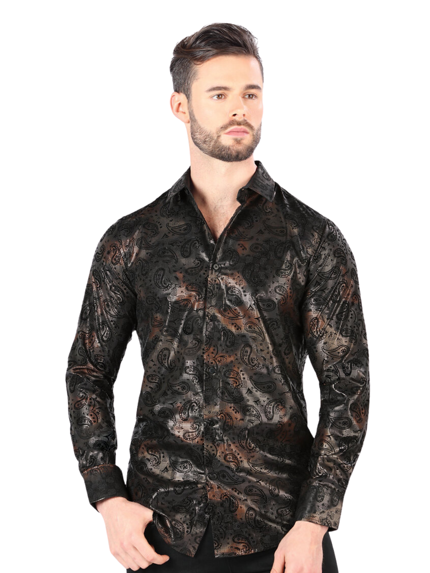 Camisa Casual Manga Larga Estampada para Hombre 'Montero' - ID: 3003 Casual Shirt Montero Black