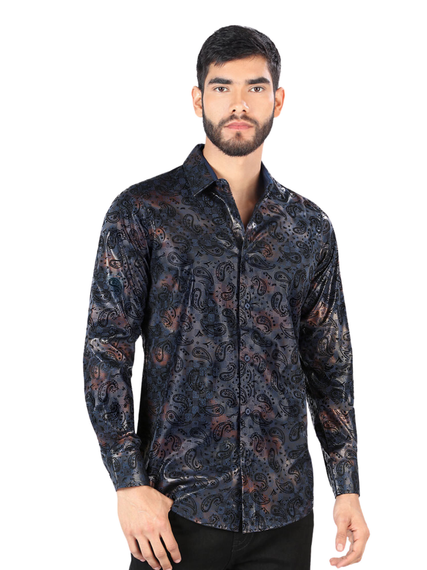 Camisa Casual Manga Larga Estampada para Hombre 'Montero' - ID: 3003 Camisas Estampadas Montero Navy