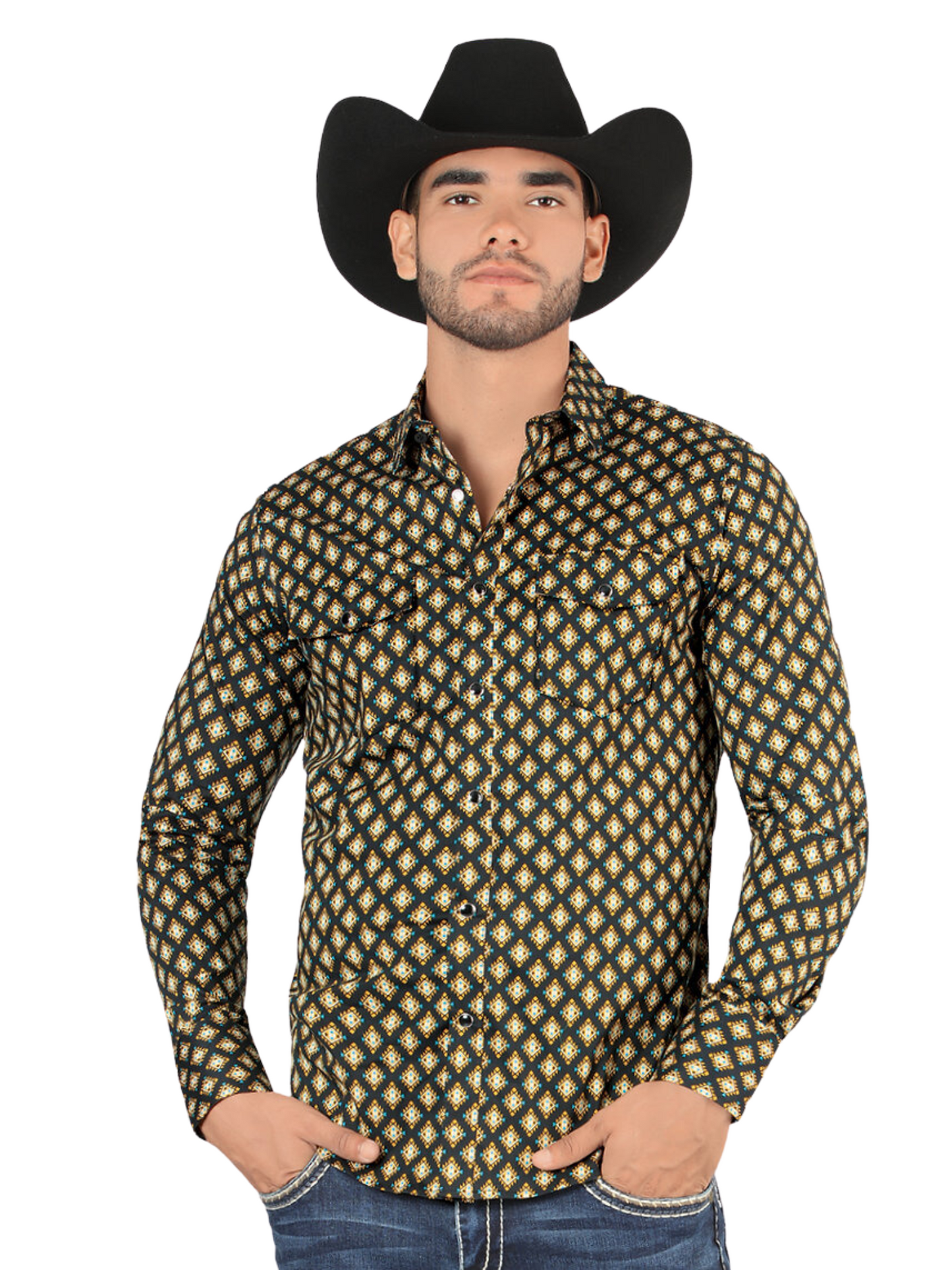 Camisa Vaquera Manga Larga para Hombre 'Montero' - ID: 0445 Camisas Estampadas Montero Black