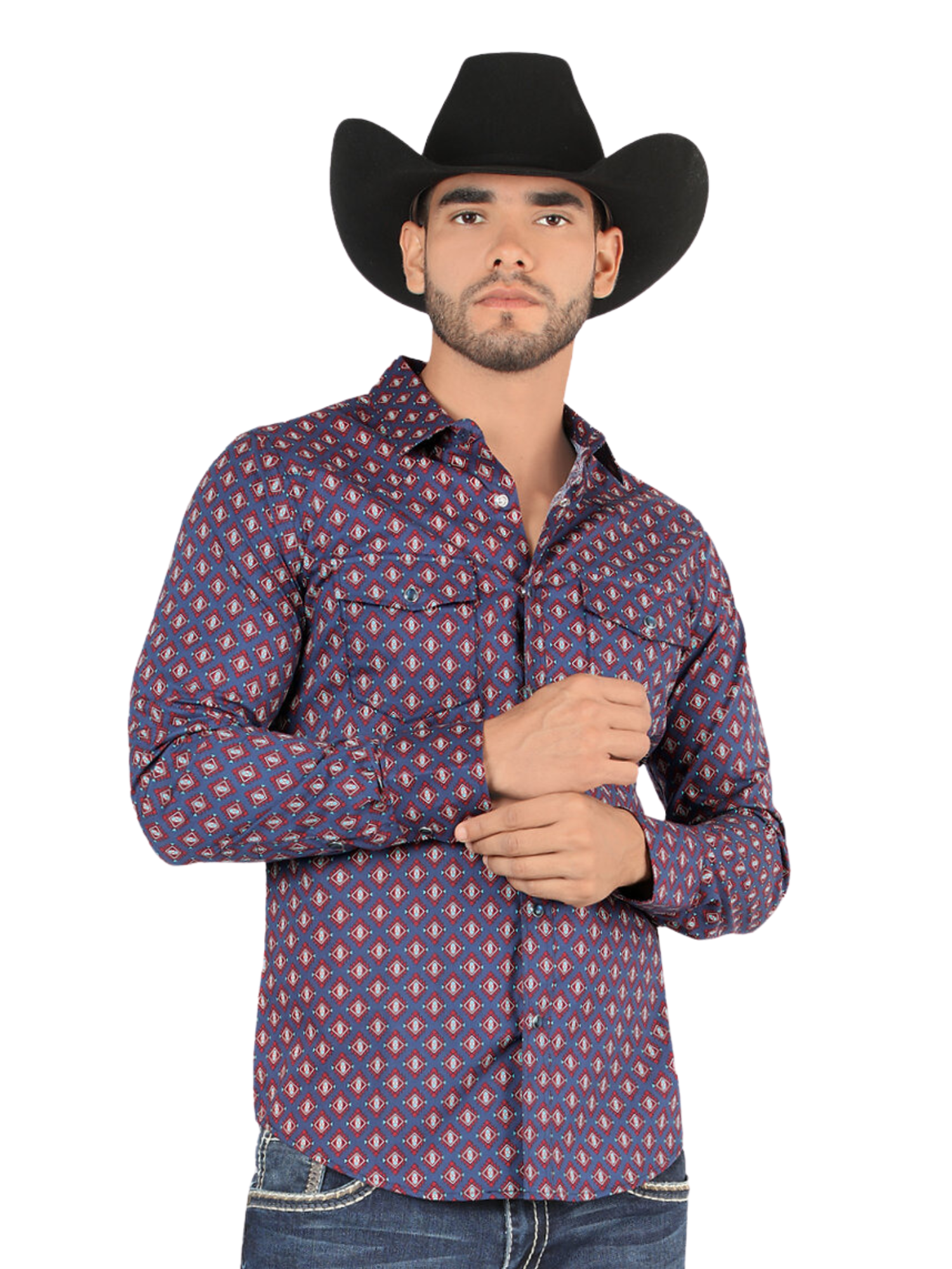 Camisa Vaquera Manga Larga para Hombre 'Montero' - ID: 0445 Camisas Estampadas Montero Navy