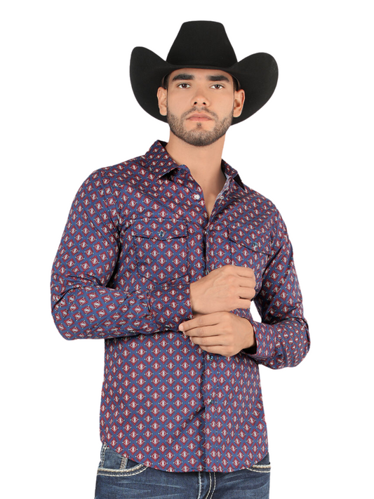 Camisa Vaquera Manga Larga para Hombre 'Montero' - ID: 0445 Western Shirt Montero Navy