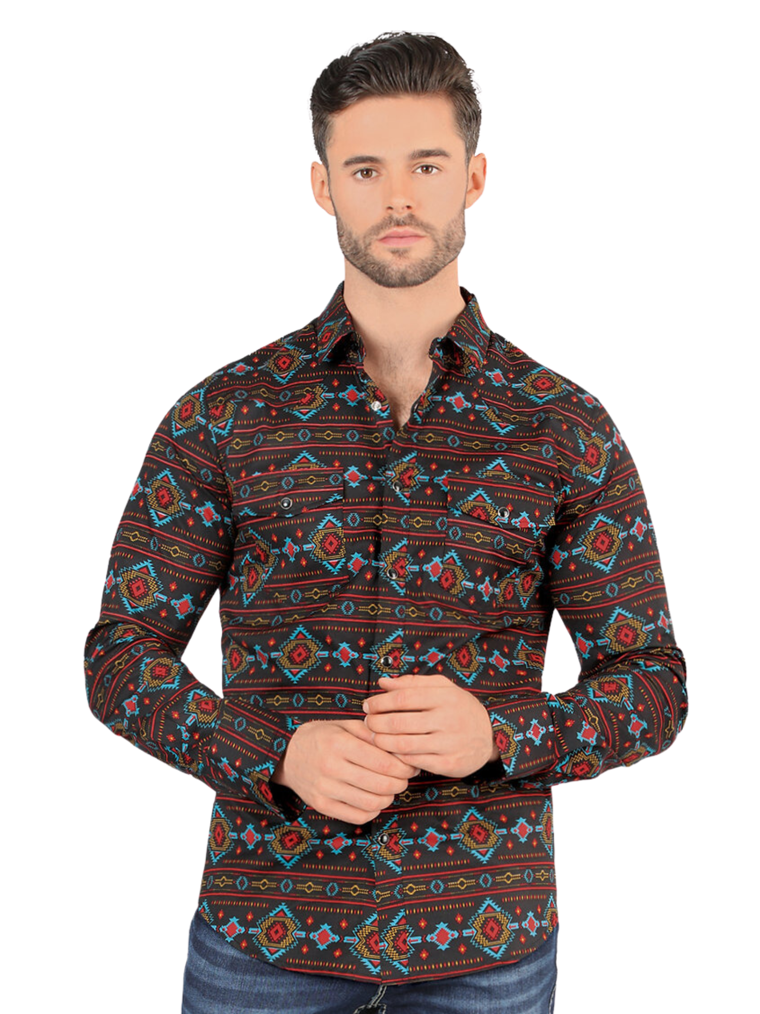 Camisa Casual Manga Larga Estampada para Hombre 'Montero' - ID: 0446 Casual Shirt Montero Black