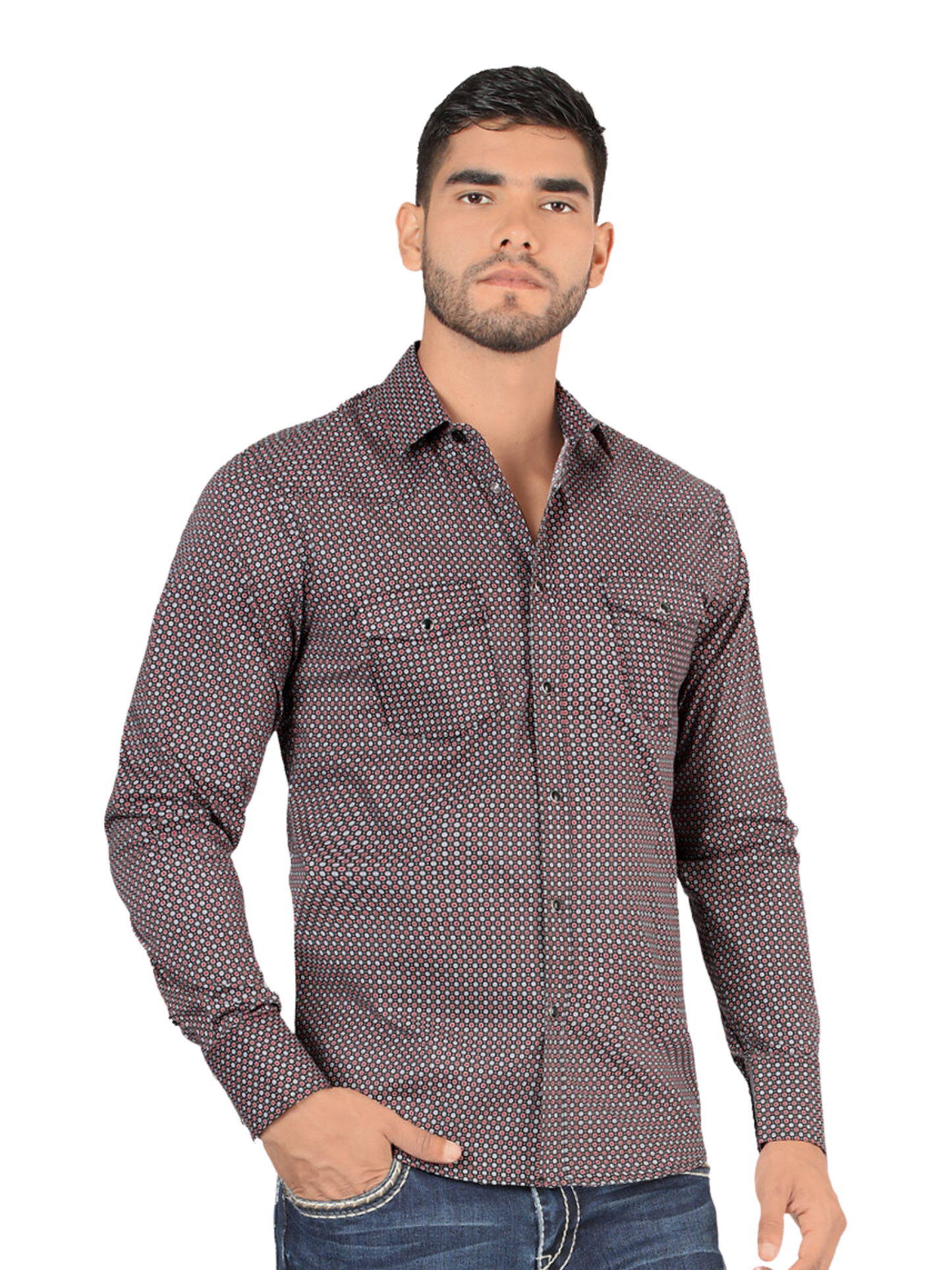 Camisa Vaquera Manga Larga Estampada para Hombre 'Montero' - ID: 3300 Camisas Estampadas Montero Black