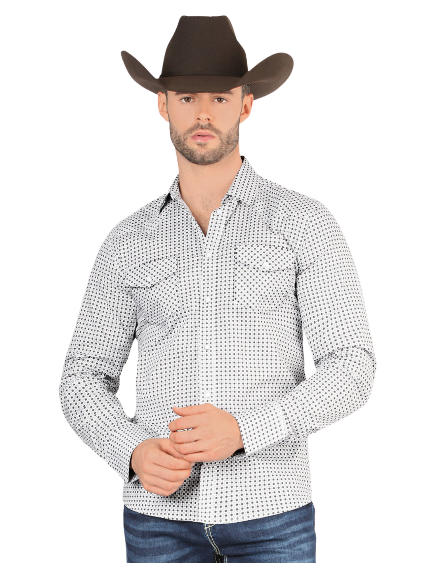 Camisa Vaquera Manga Larga Estampada para Hombre 'Montero' - ID: 3300 Camisas Estampadas Montero White