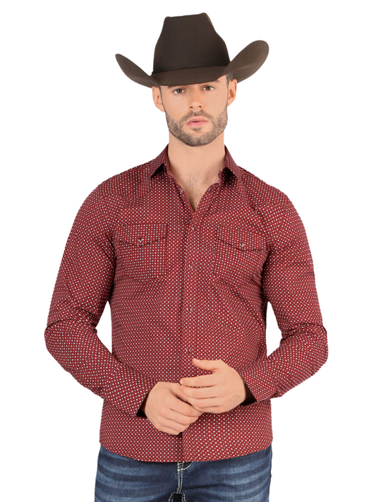 Camisa Vaquera Manga Larga Estampada para Hombre 'Montero' - ID: 3300 Western Shirt Montero Burgandy