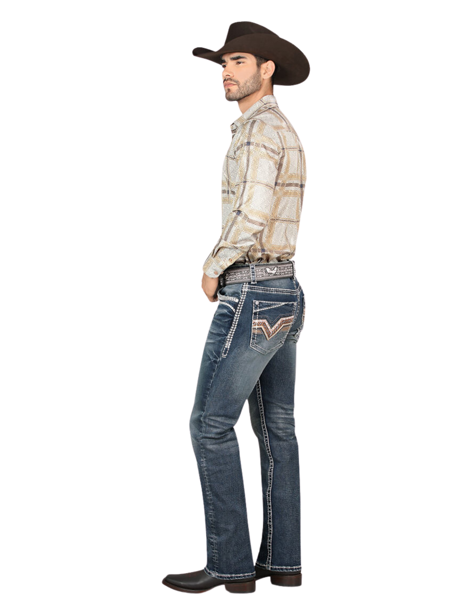 Pantalon Vaquero de Mezclilla Bordado Stretch Boot Cut para Hombre 'Montero' - ID: 4595 Pantalones de Vaquero Montero 