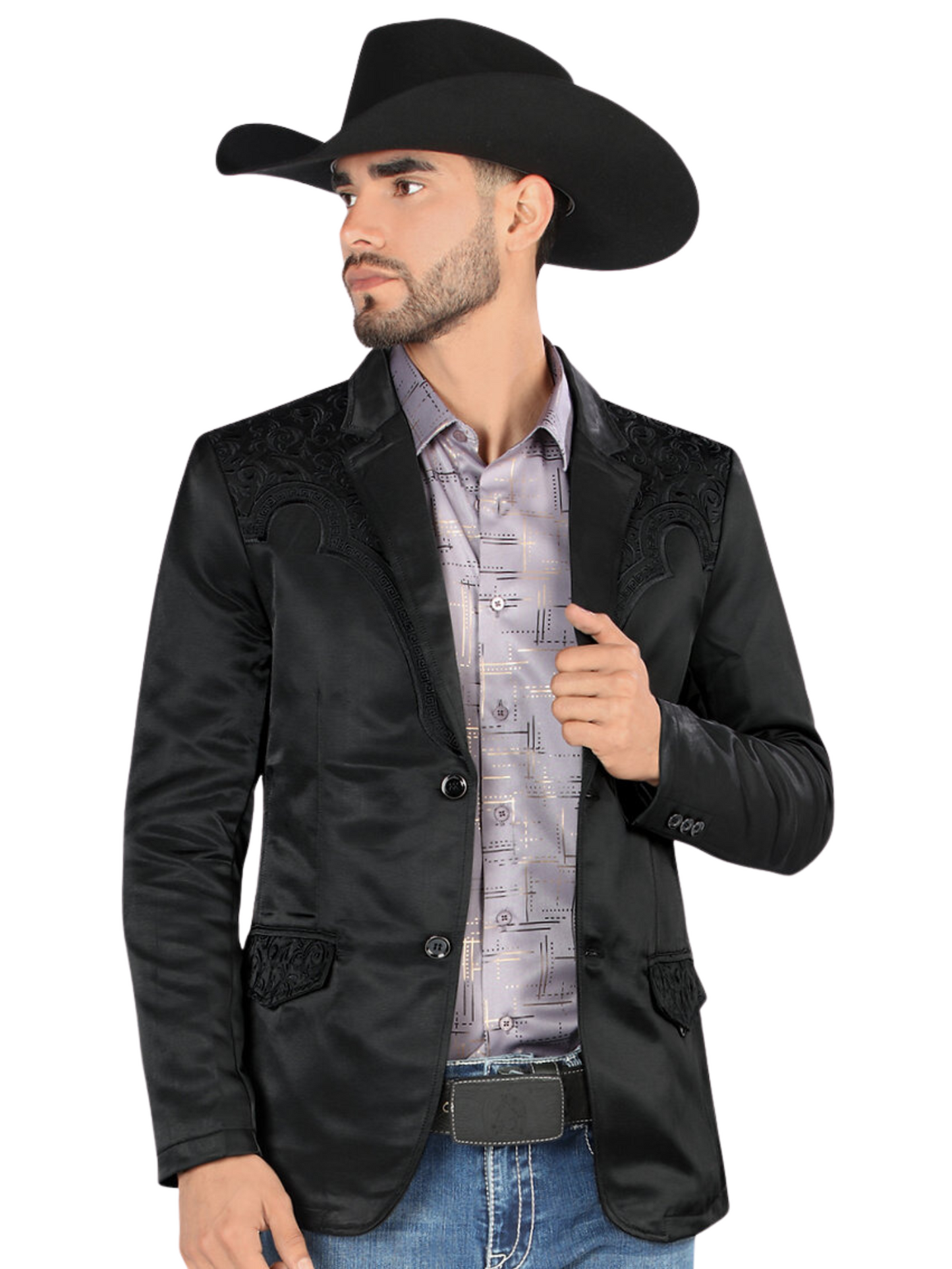 Saco Vaquero Bordado para Hombre 'Montero' - ID: 2179 Sacos Bordados Montero Black/Black