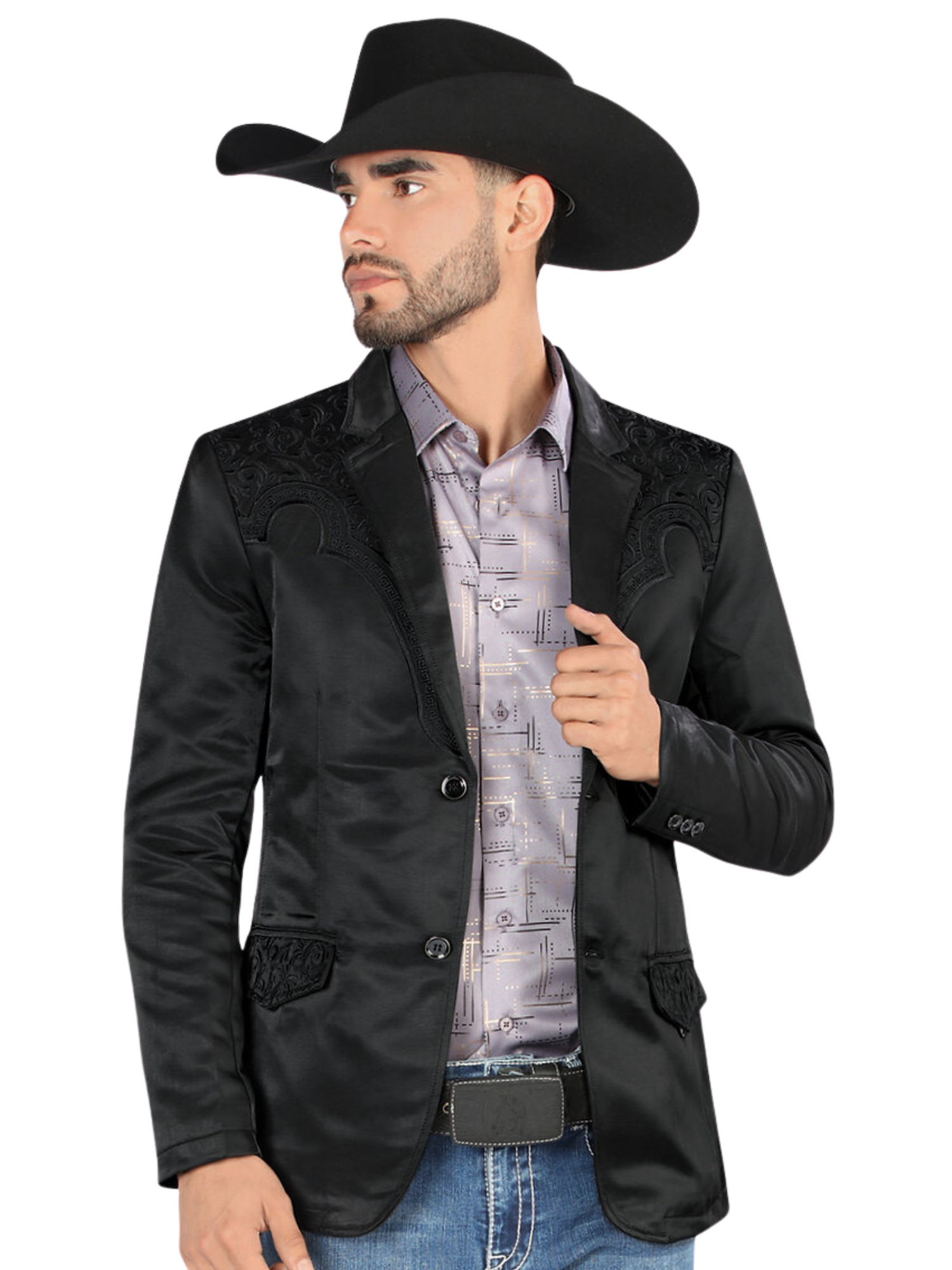 Saco Vaquero Bordado para Hombre 'Montero' - ID: 2179 Sacos Vaqueros Montero Black/Black