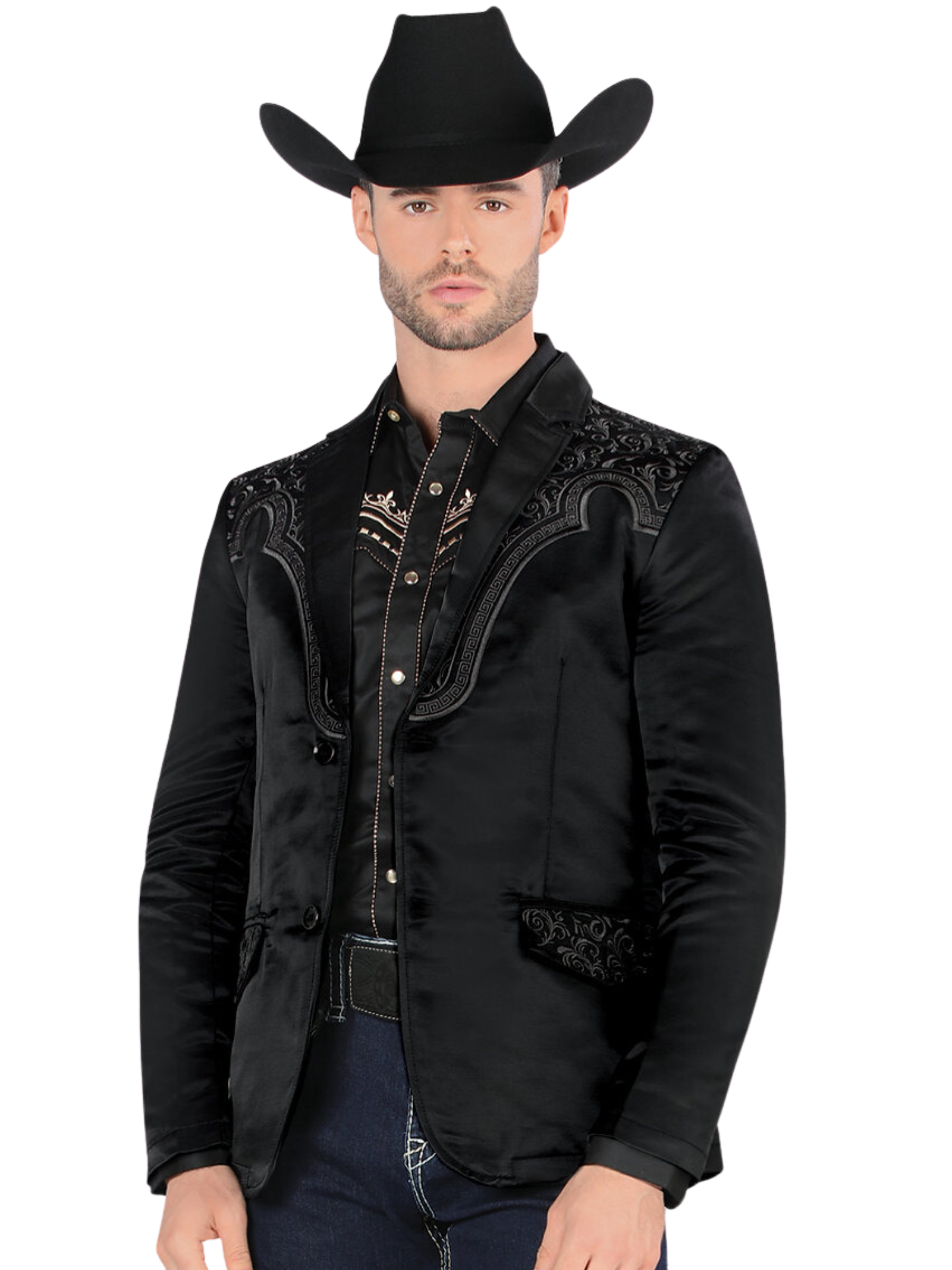 Saco Vaquero Bordado para Hombre 'Montero' - ID: 2179 Sacos Bordados Montero Black/Charcoal