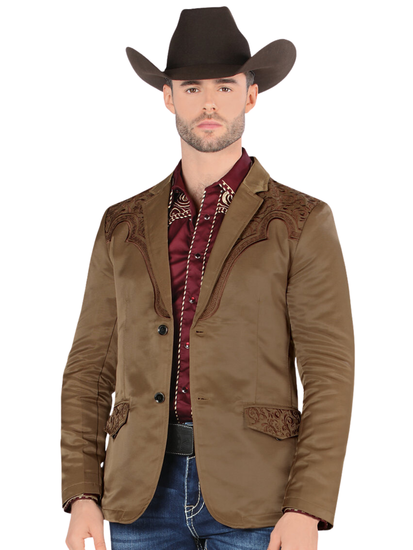 Saco Vaquero Bordado para Hombre 'Montero' - ID: 2179 Sacos Vaqueros Montero Light Brown