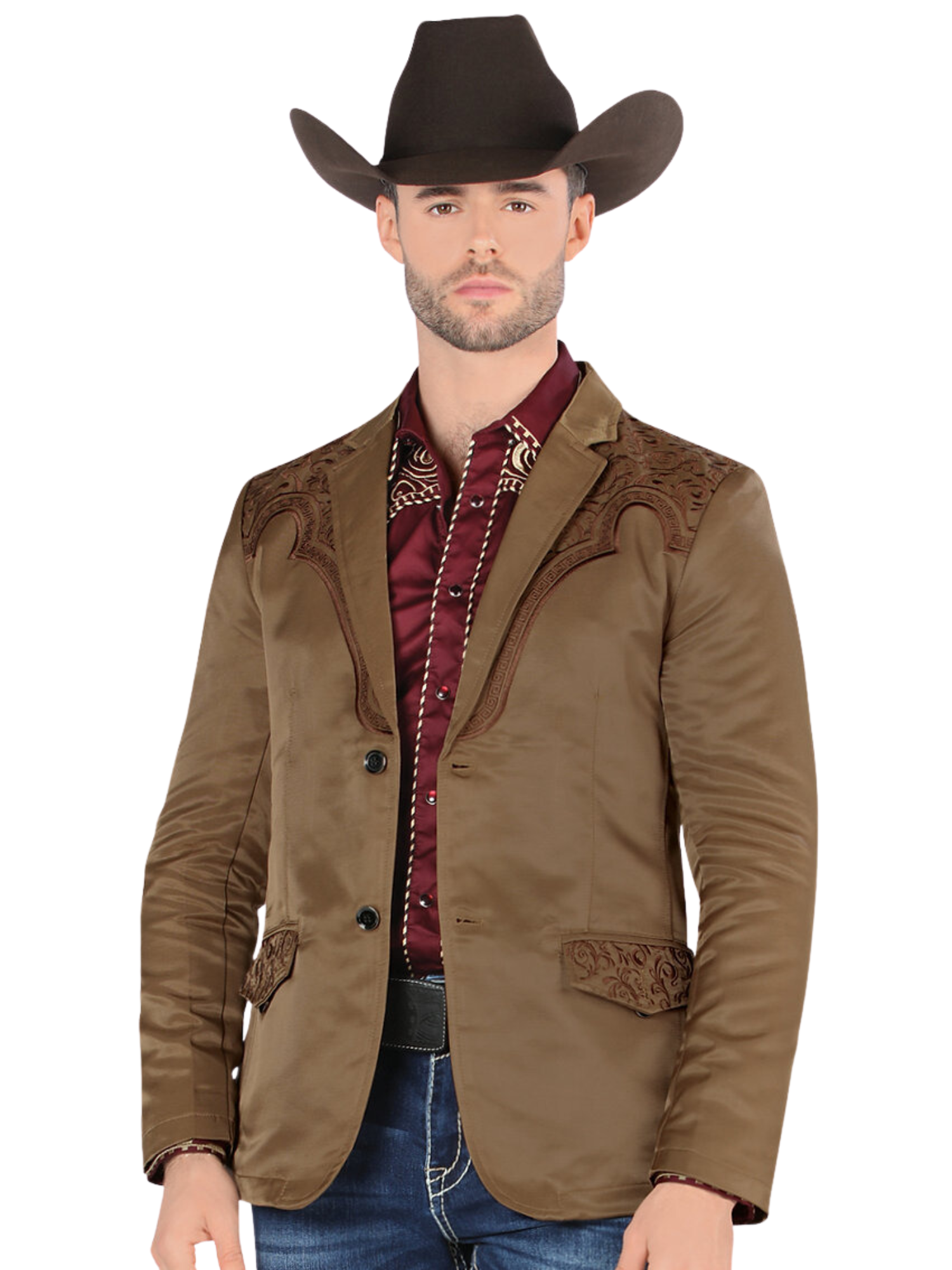 Saco Vaquero Bordado para Hombre 'Montero' - ID: 2179 Sacos Bordados Montero Light Brown