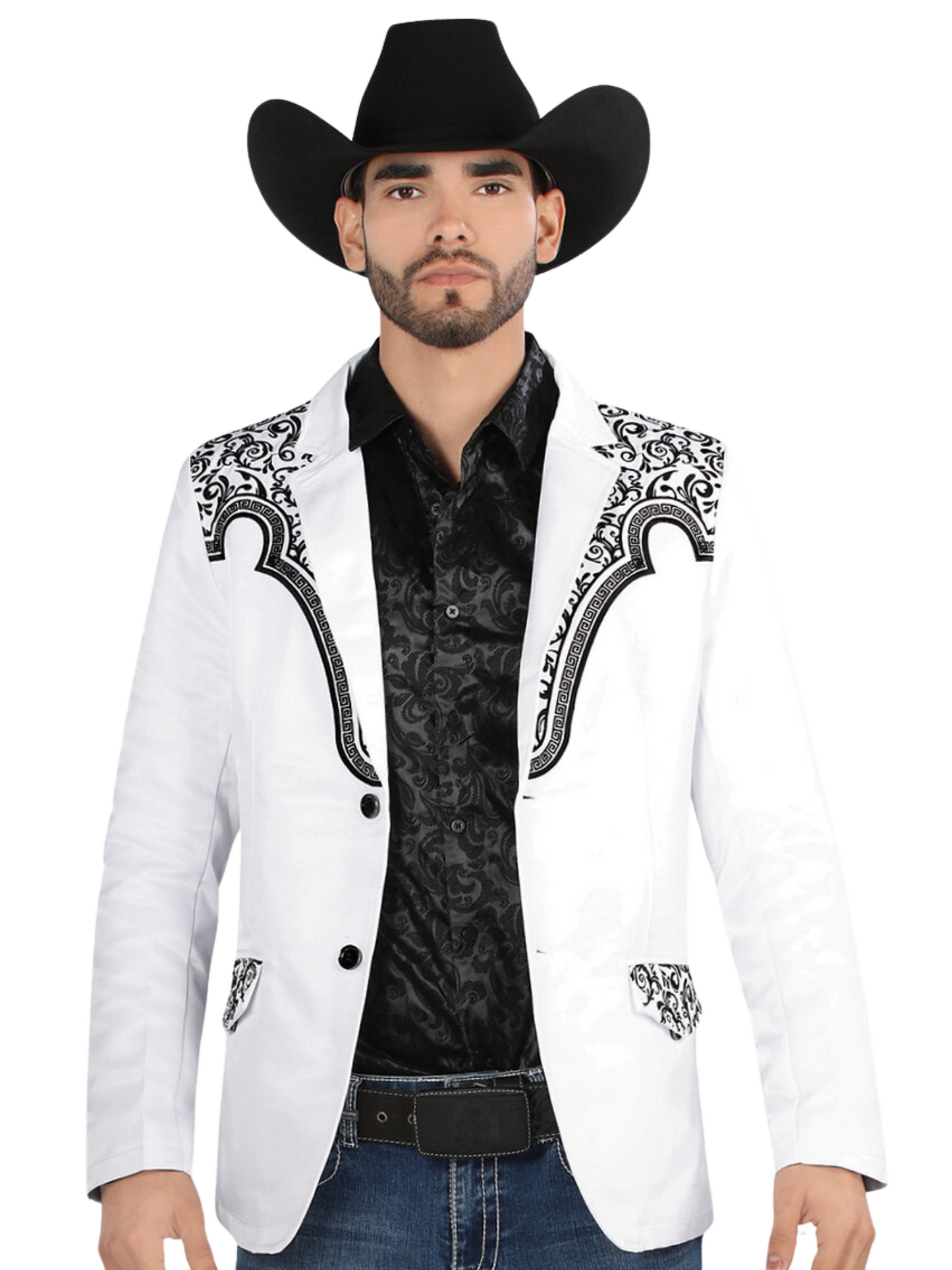 Saco Vaquero Bordado para Hombre 'Montero' - ID: 2179 Sacos Vaqueros Montero White