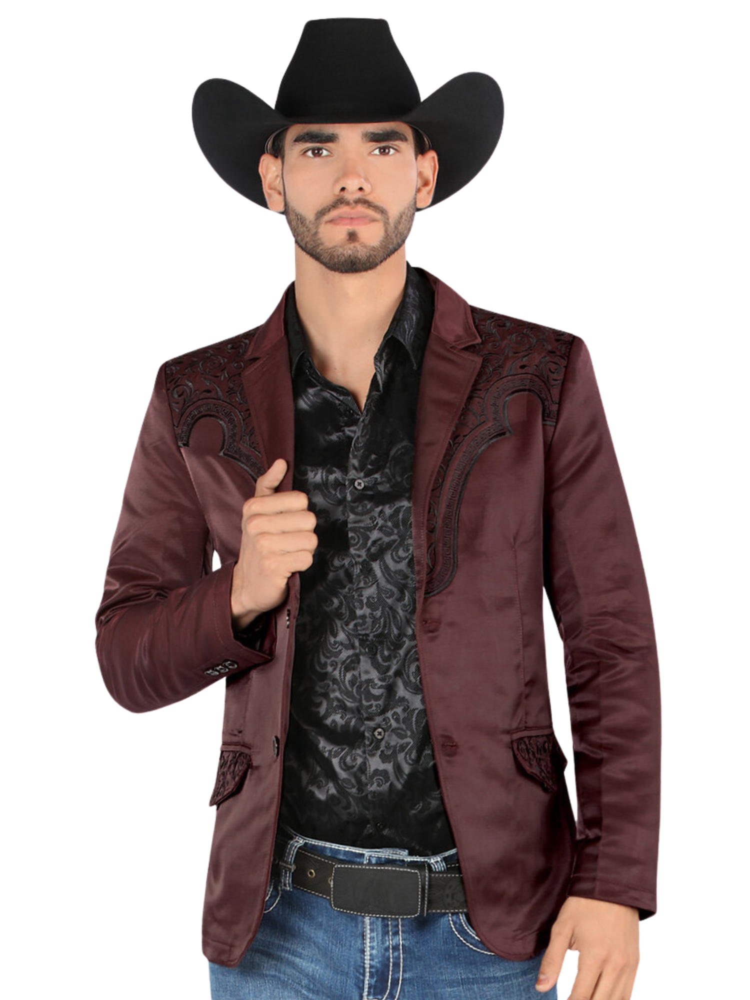 Saco Vaquero Bordado para Hombre 'Montero' - ID: 2179 Sacos Vaqueros Montero Wine