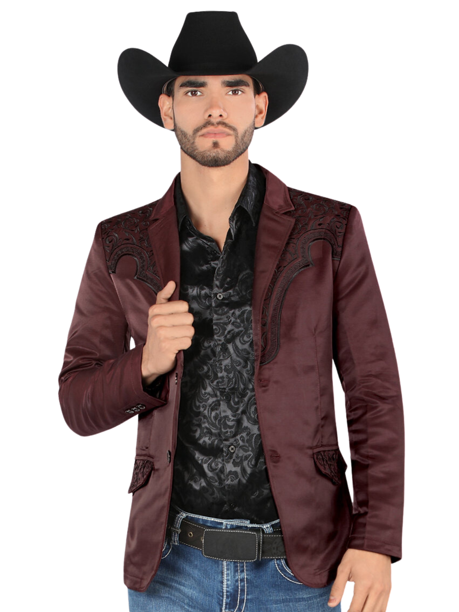 Saco Vaquero Bordado para Hombre 'Montero' - ID: 2179 Sacos Bordados Montero Wine