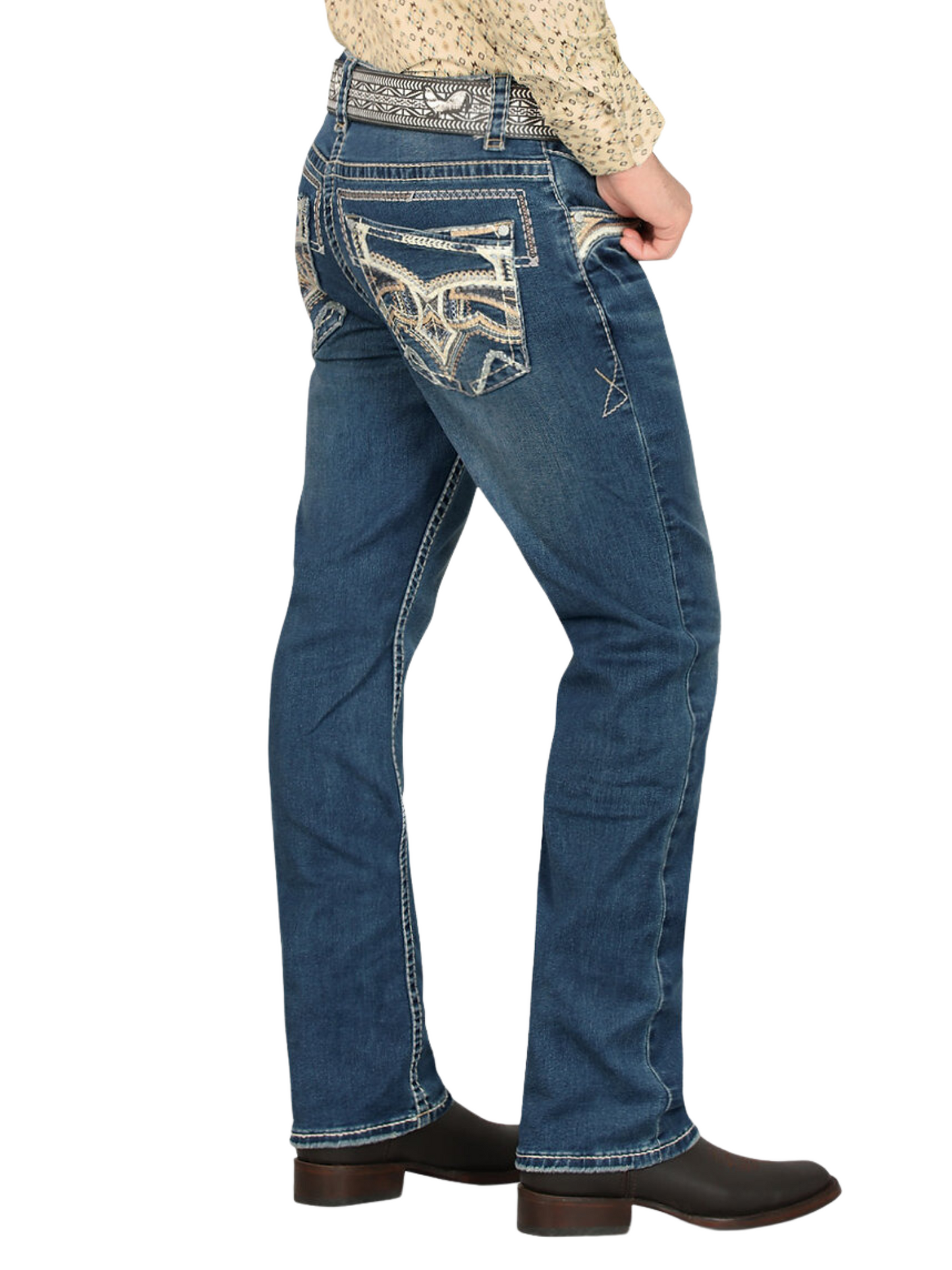 Pantalon Vaquero de Mezclilla Bordado Stretch Boot Cut para Hombre 'Montero' - ID: 4618 Pantalones de Vaquero Montero 