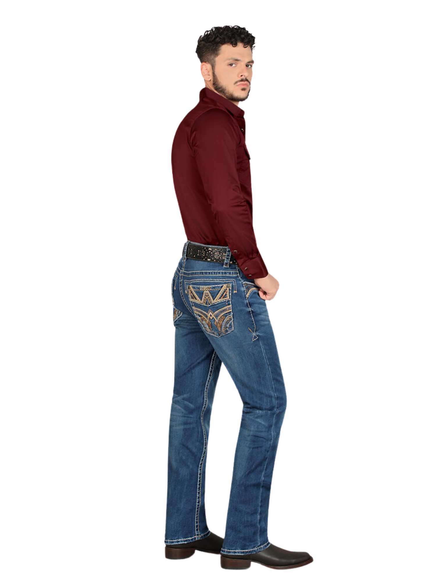 Pantalon Vaquero de Mezclilla Bordado Stretch Boot Cut para Hombre 'Montero' - ID: 4621 Pantalones de Vaquero Montero 