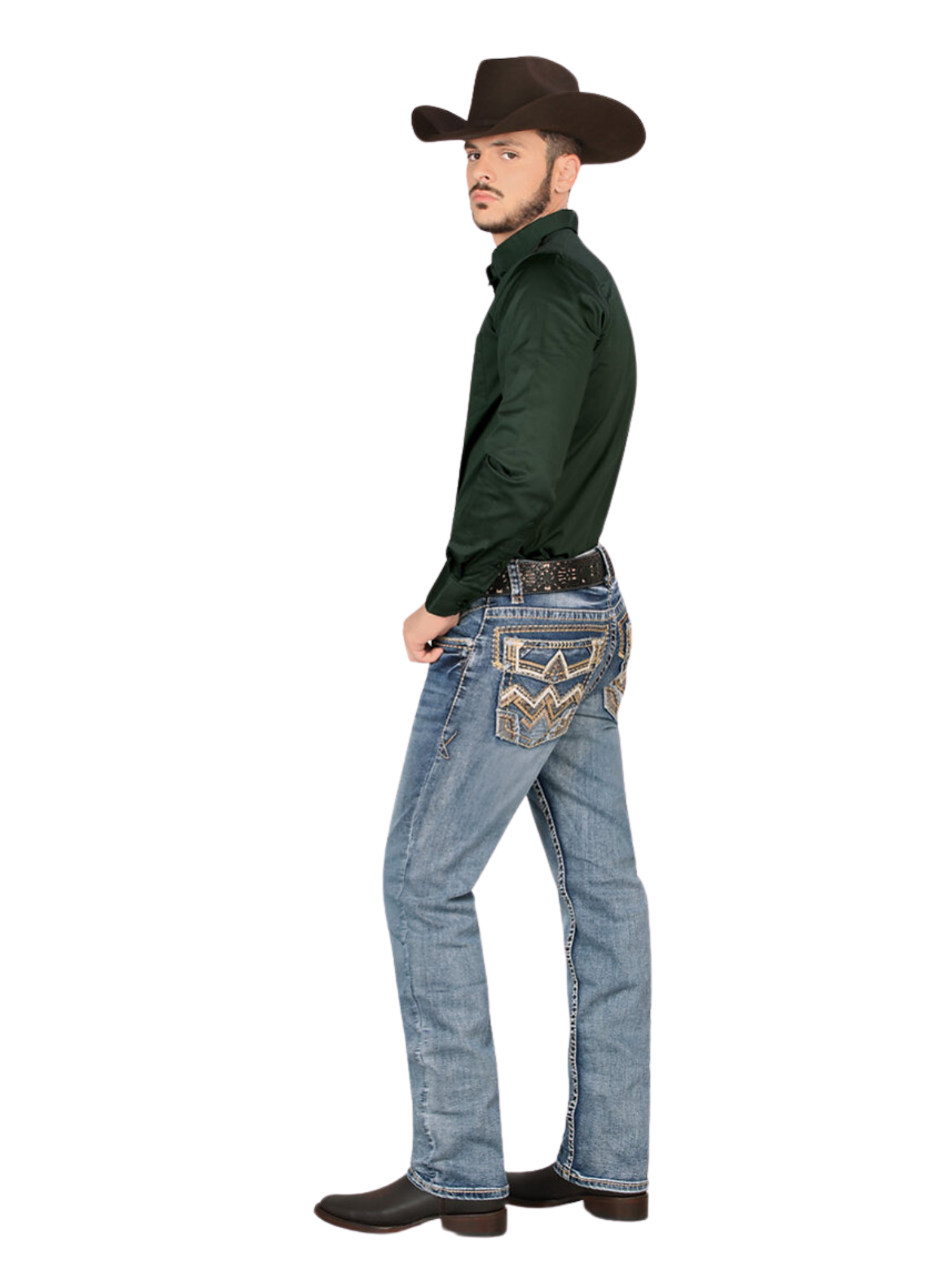 Pantalon Vaquero de Mezclilla Bordado Stretch Boot Cut para Hombre 'Montero' - ID: 4622 Pantalones de Vaquero Montero 