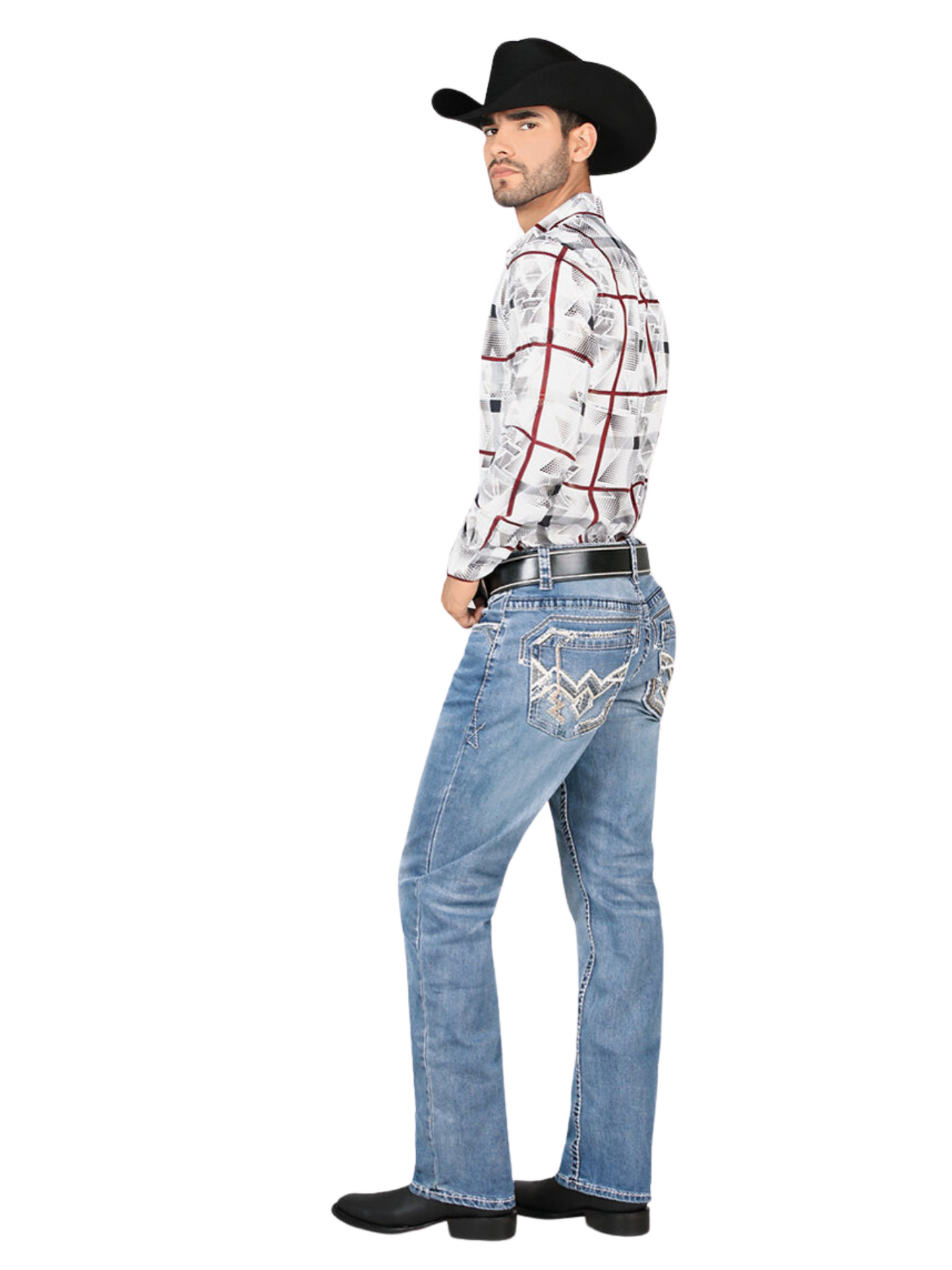 Pantalon Vaquero de Mezclilla Bordado Stretch Boot Cut para Hombre 'Montero' - ID: 4623 Pantalones de Vaquero Montero 