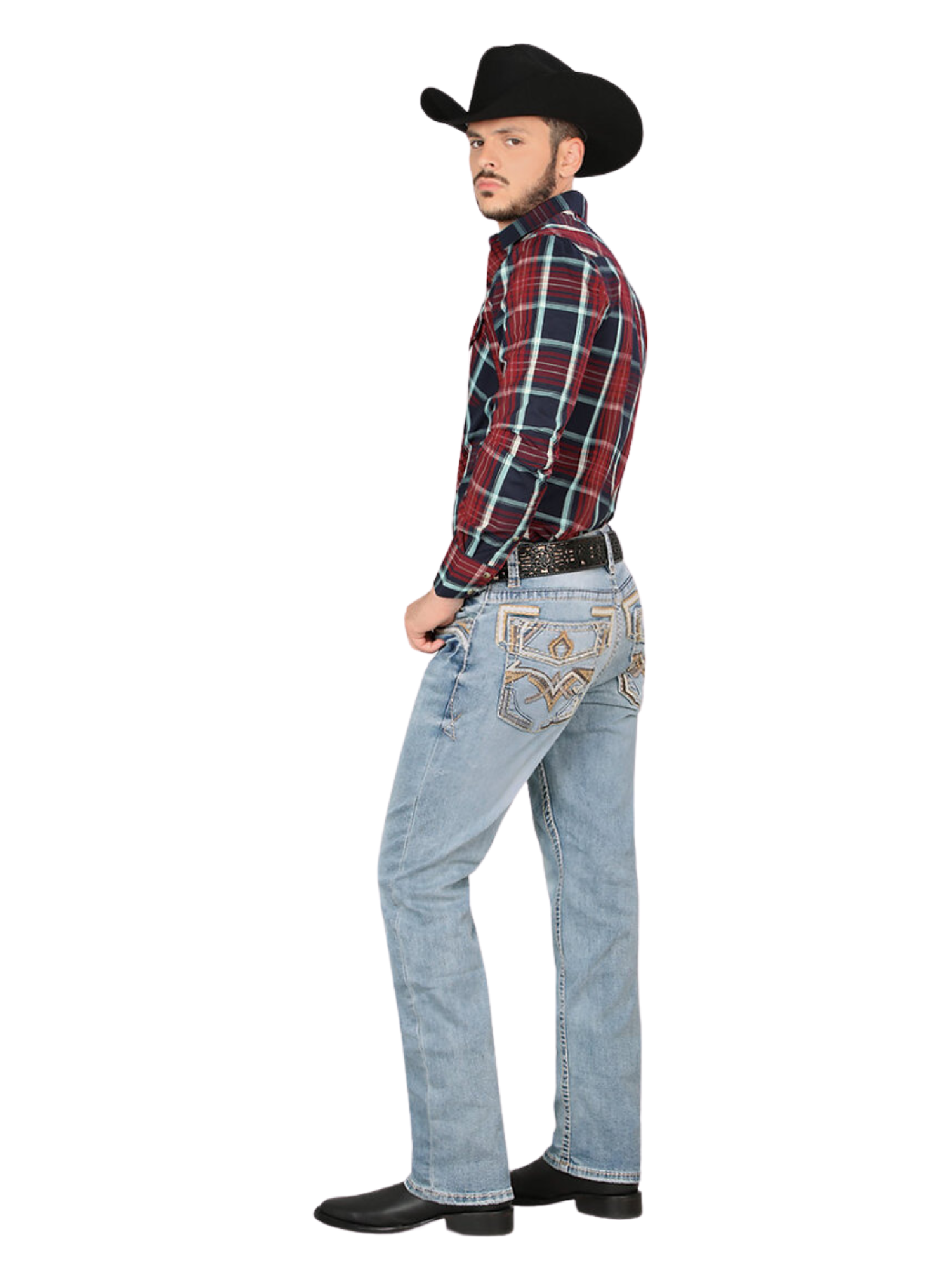 Pantalon Vaquero de Mezclilla Bordado Stretch Boot Cut para Hombre 'Montero' - ID: 4624 Pantalones de Vaquero Montero 