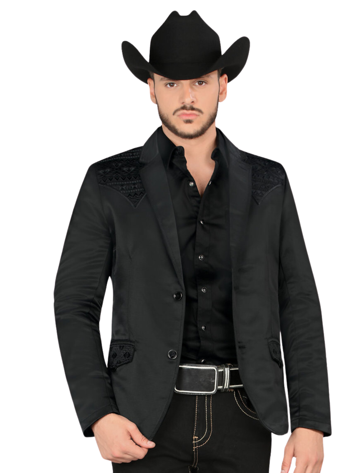 Saco Vaquero Bordado para Hombre 'Montero' - ID: 2181 Sacos Bordados Montero Black/Black