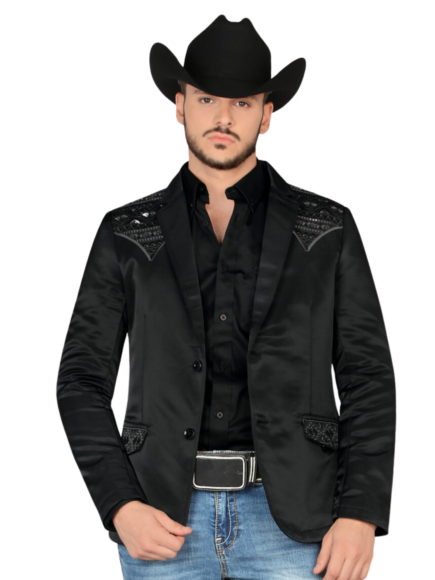 Saco Vaquero Bordado para Hombre 'Montero' - ID: 2181 Sacos Bordados Montero Black/Charcoal