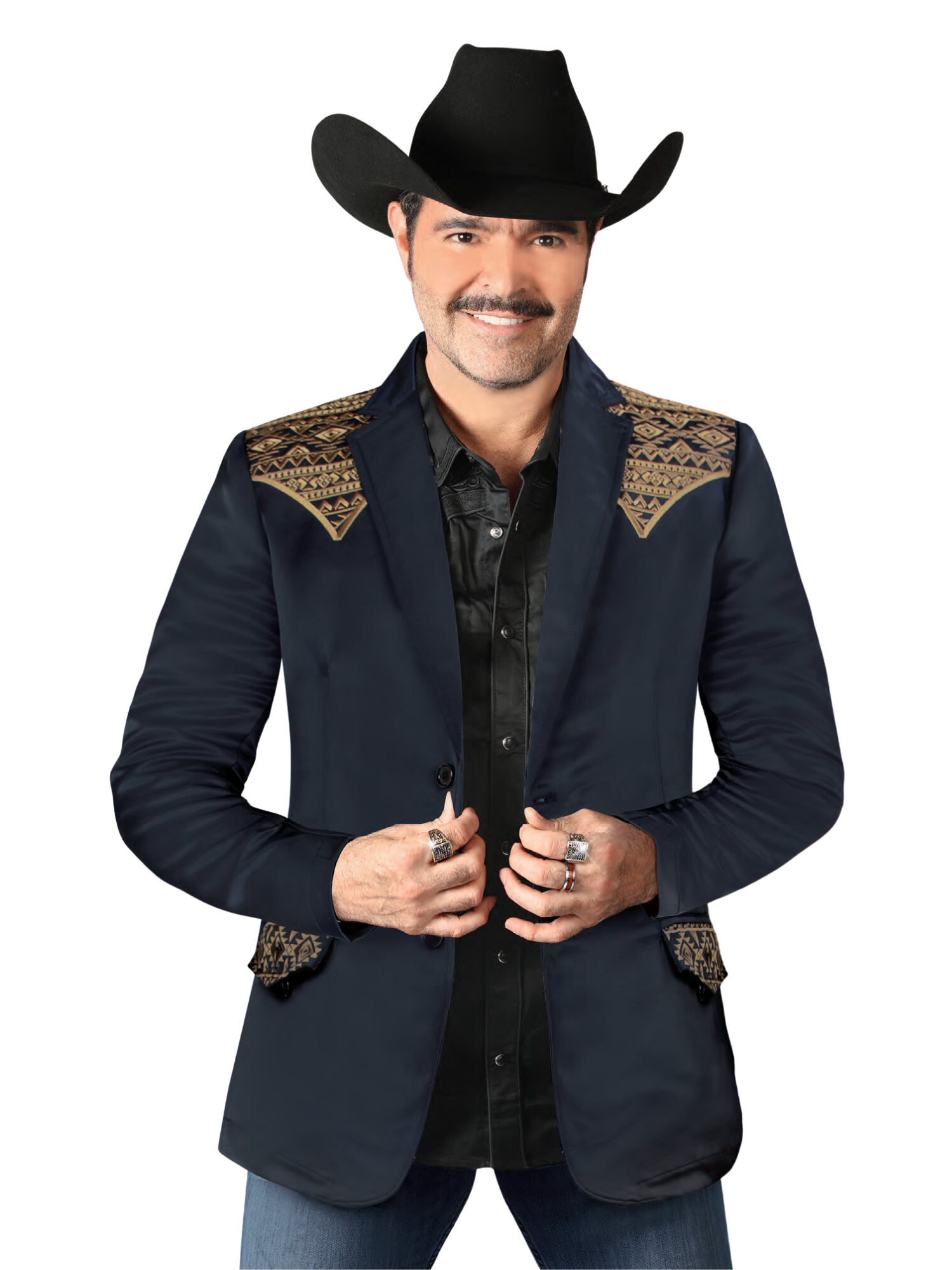 Saco Vaquero Bordado para Hombre 'Montero' - ID: 2181 Sacos Bordados Montero Navy/Brown