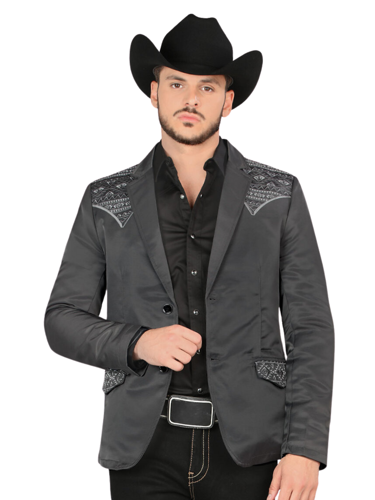 Saco Vaquero Bordado para Hombre 'Montero' - ID: 2181 Sacos Vaqueros Montero Charcoal/Gray