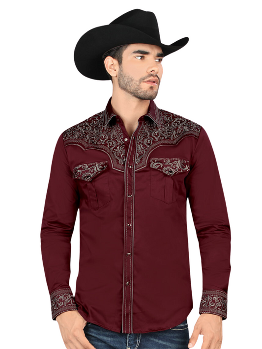 Men's Long Sleeve Embroidered Denim Shirt 'Montero' - ID: 3545