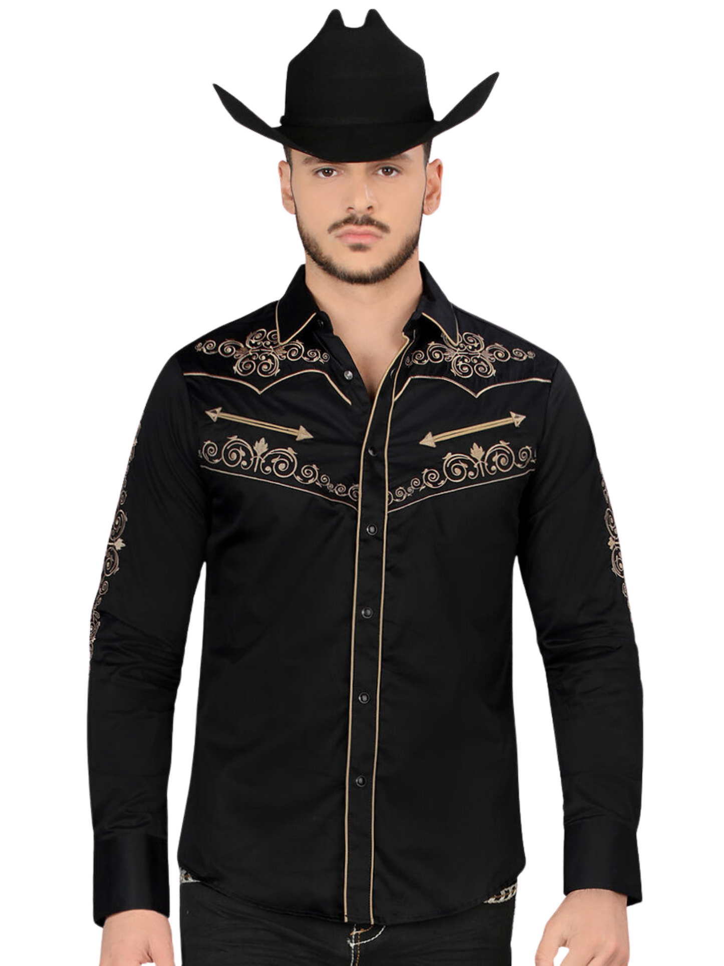 Men's Long Sleeve Embroidered Denim Shirt 'Montero' - ID: 3547