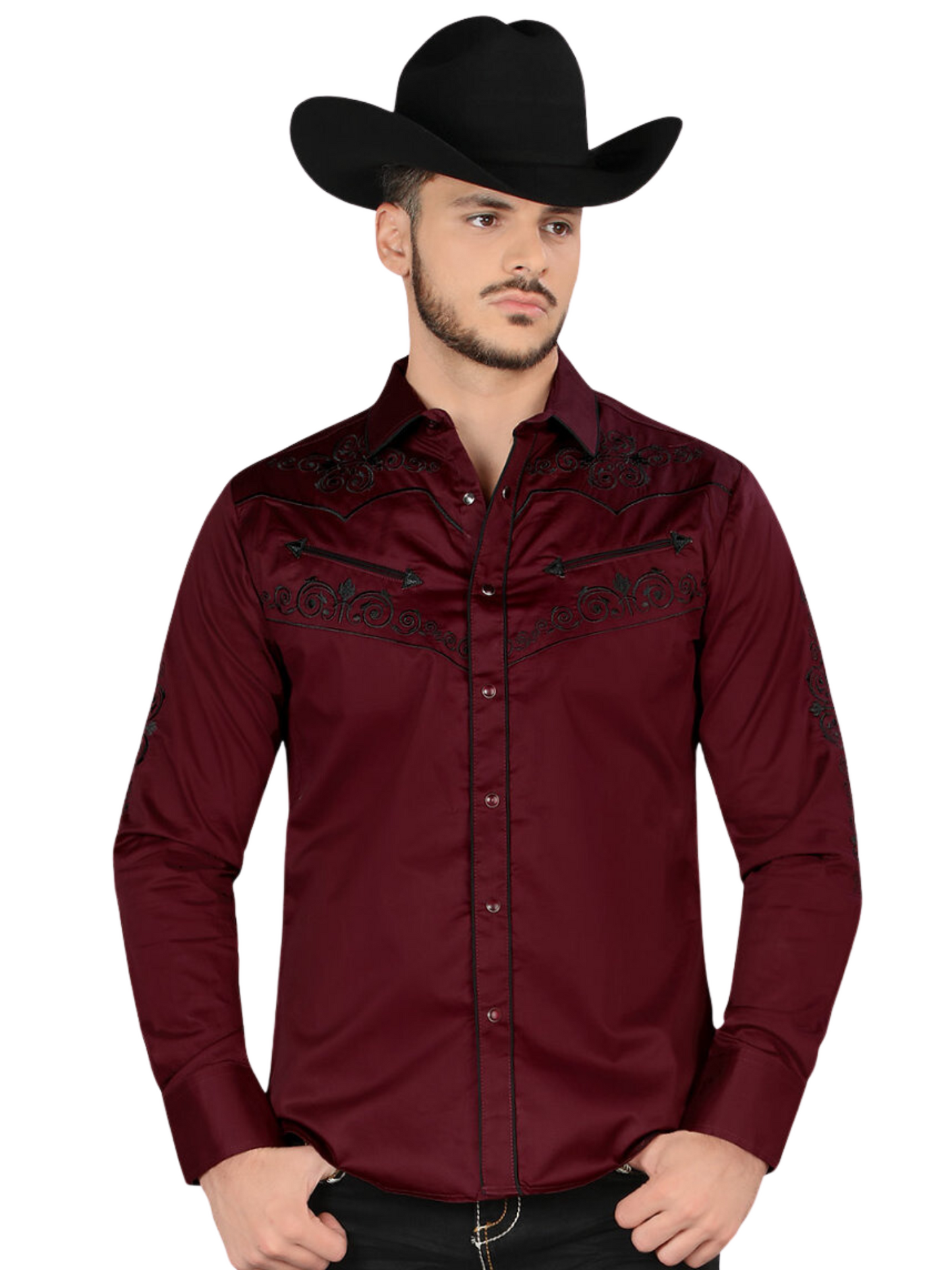 Men's Long Sleeve Embroidered Denim Shirt 'Montero' - ID: 3547