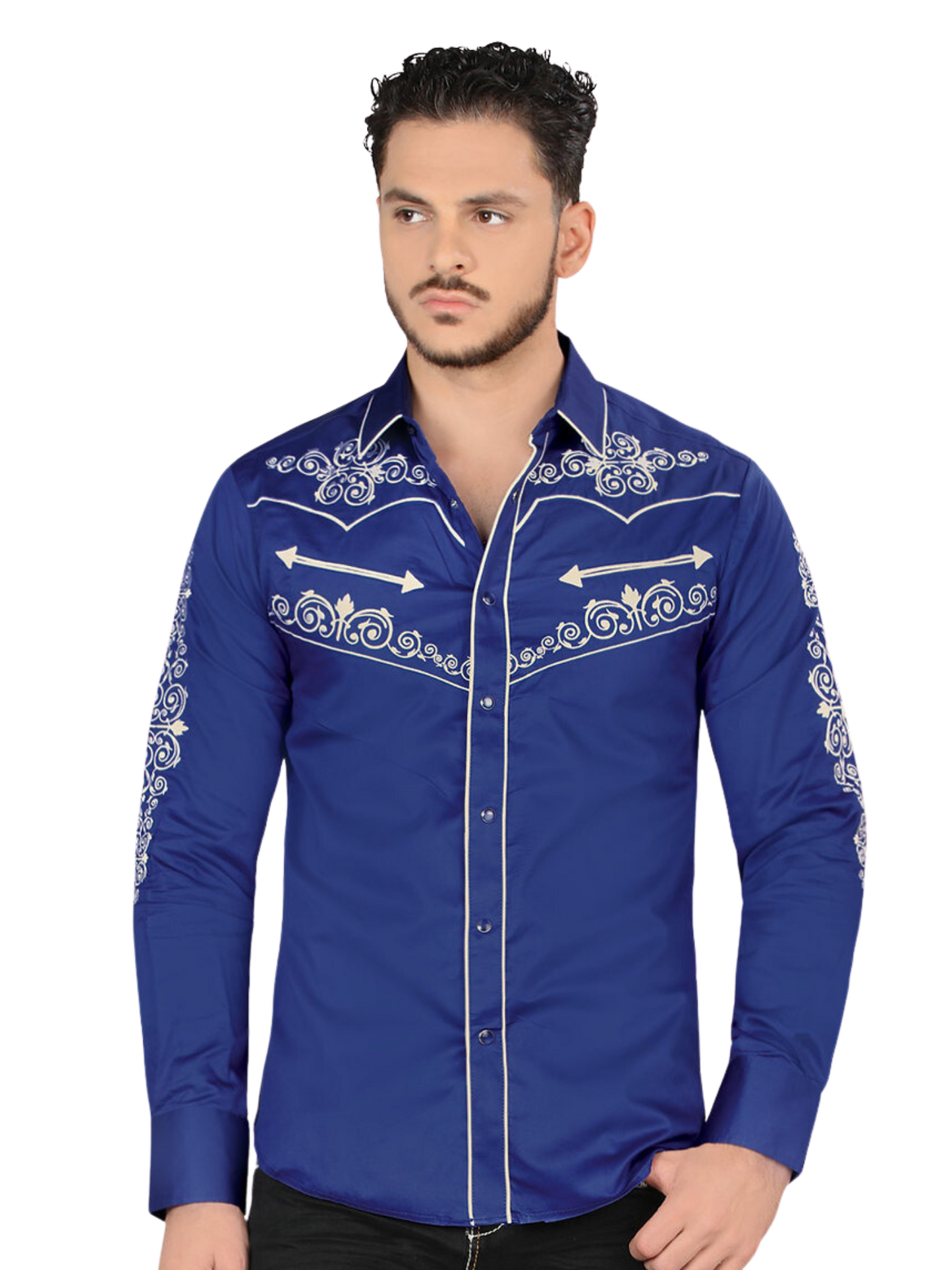 Men's Long Sleeve Embroidered Denim Shirt 'Montero' - ID: 3547