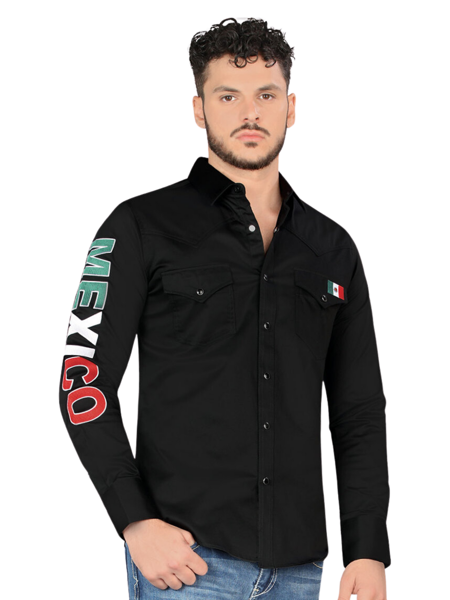 Men's Long Sleeve Mexican Cowboy Shirt with Snaps 'Montero' - ID: 0459