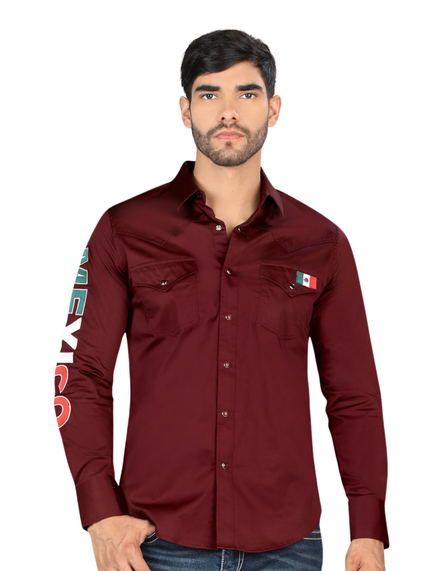 Men's Long Sleeve Mexican Cowboy Shirt with Snaps 'Montero' - ID: 0459