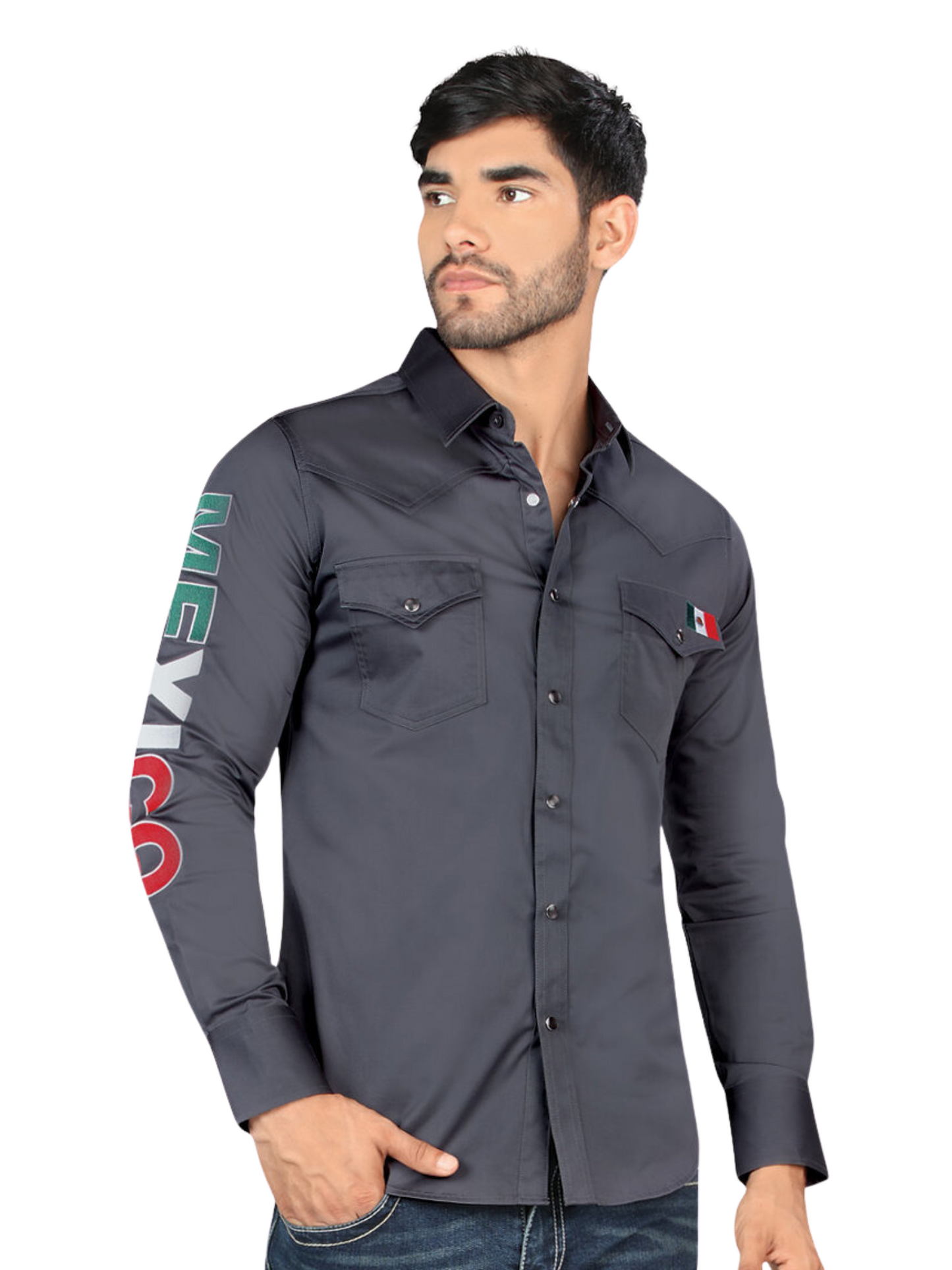 Men's Long Sleeve Mexican Cowboy Shirt with Snaps 'Montero' - ID: 0459