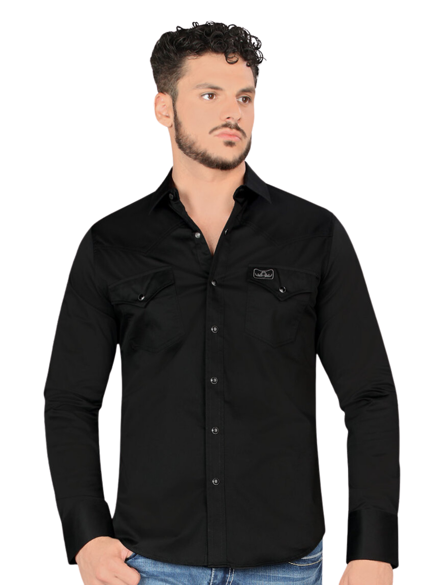 Camisa Vaquera Manga Larga de Bolsillos con Broches para Hombre 'Montero' - ID: 0460