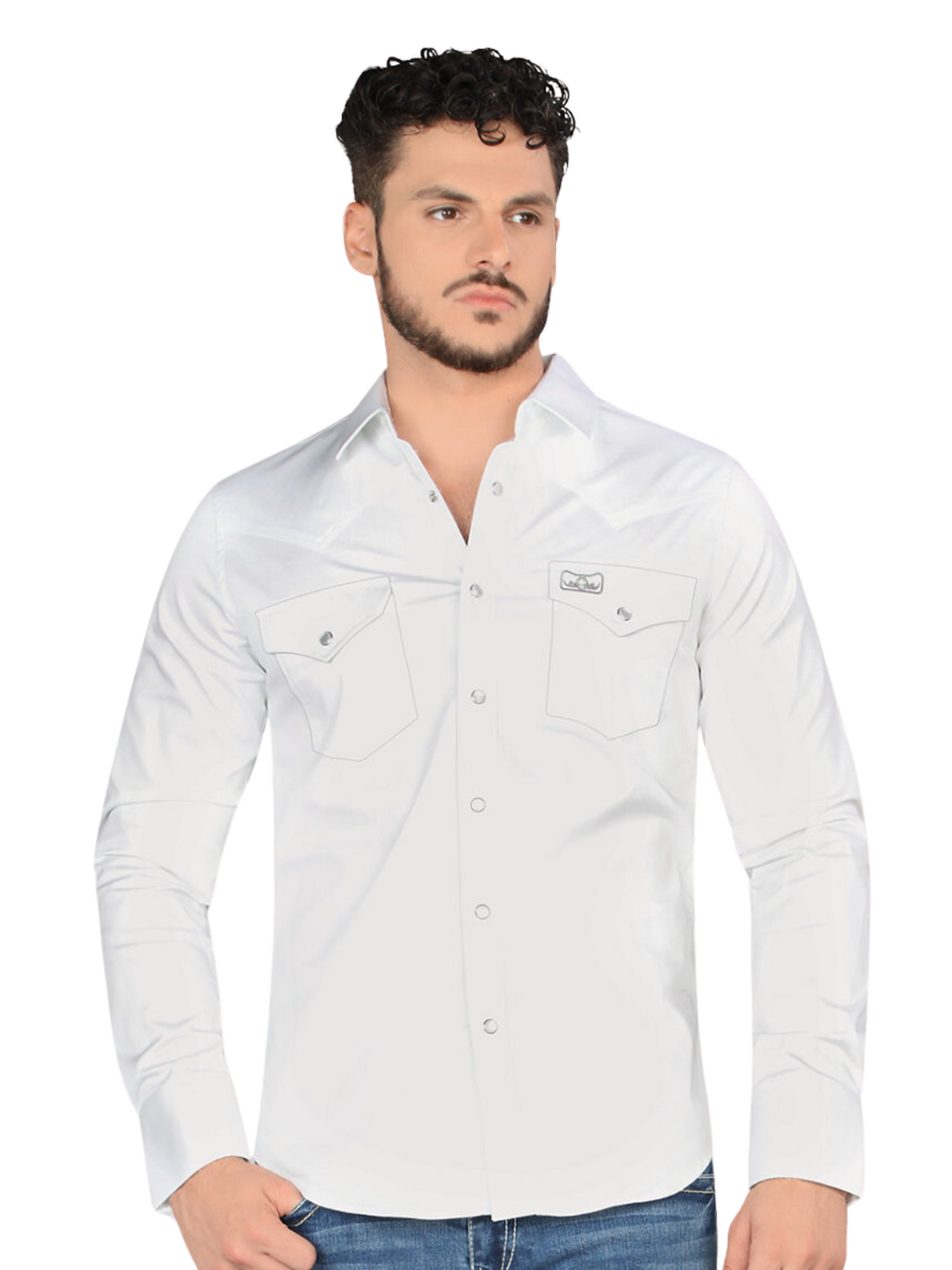 Camisa Vaquera Manga Larga de Bolsillos con Broches para Hombre 'Montero' - ID: 0460