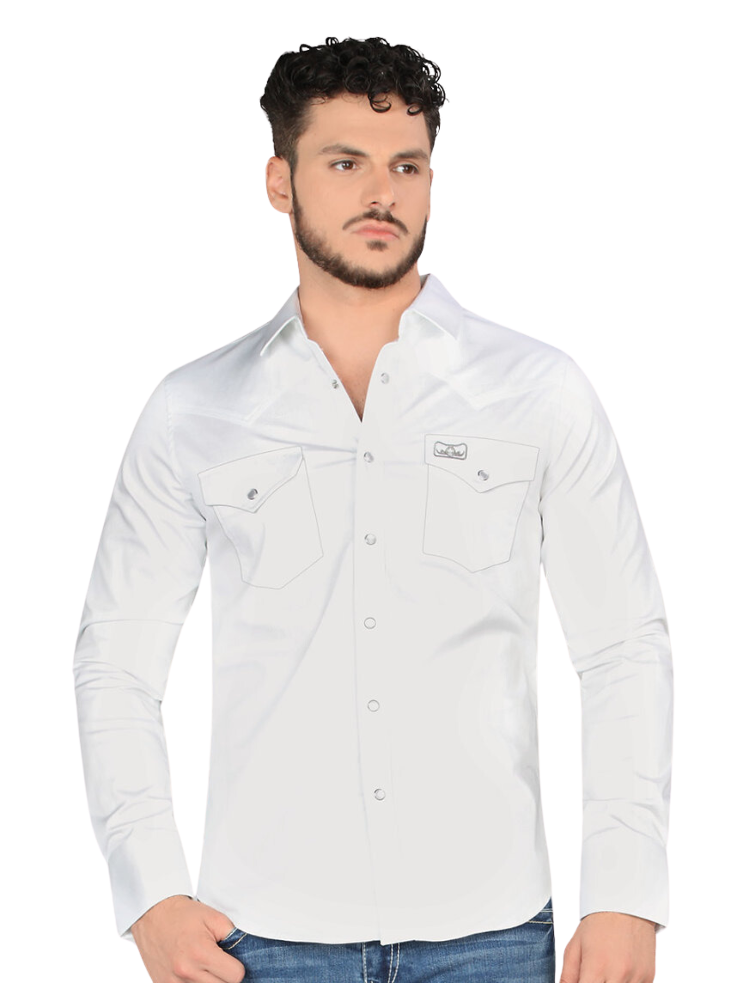 Camisa Vaquera Manga Larga de Bolsillos con Broches para Hombre 'Montero' - ID: 0460 Camisas de Bolsillos Montero