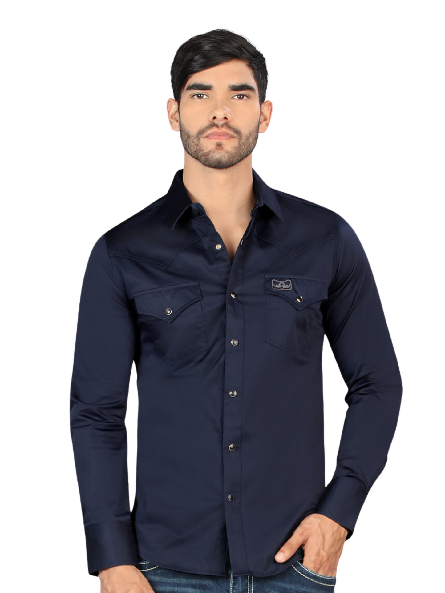 Camisa Vaquera Manga Larga de Bolsillos con Broches para Hombre 'Montero' - ID: 0460