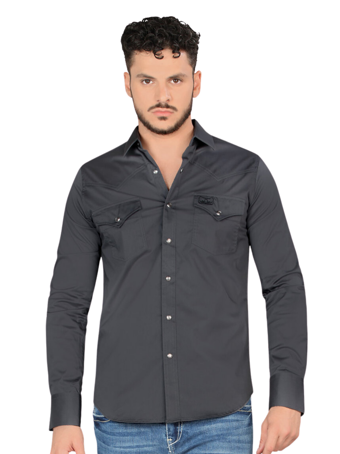 Camisa Vaquera Manga Larga de Bolsillos con Broches para Hombre 'Montero' - ID: 0460