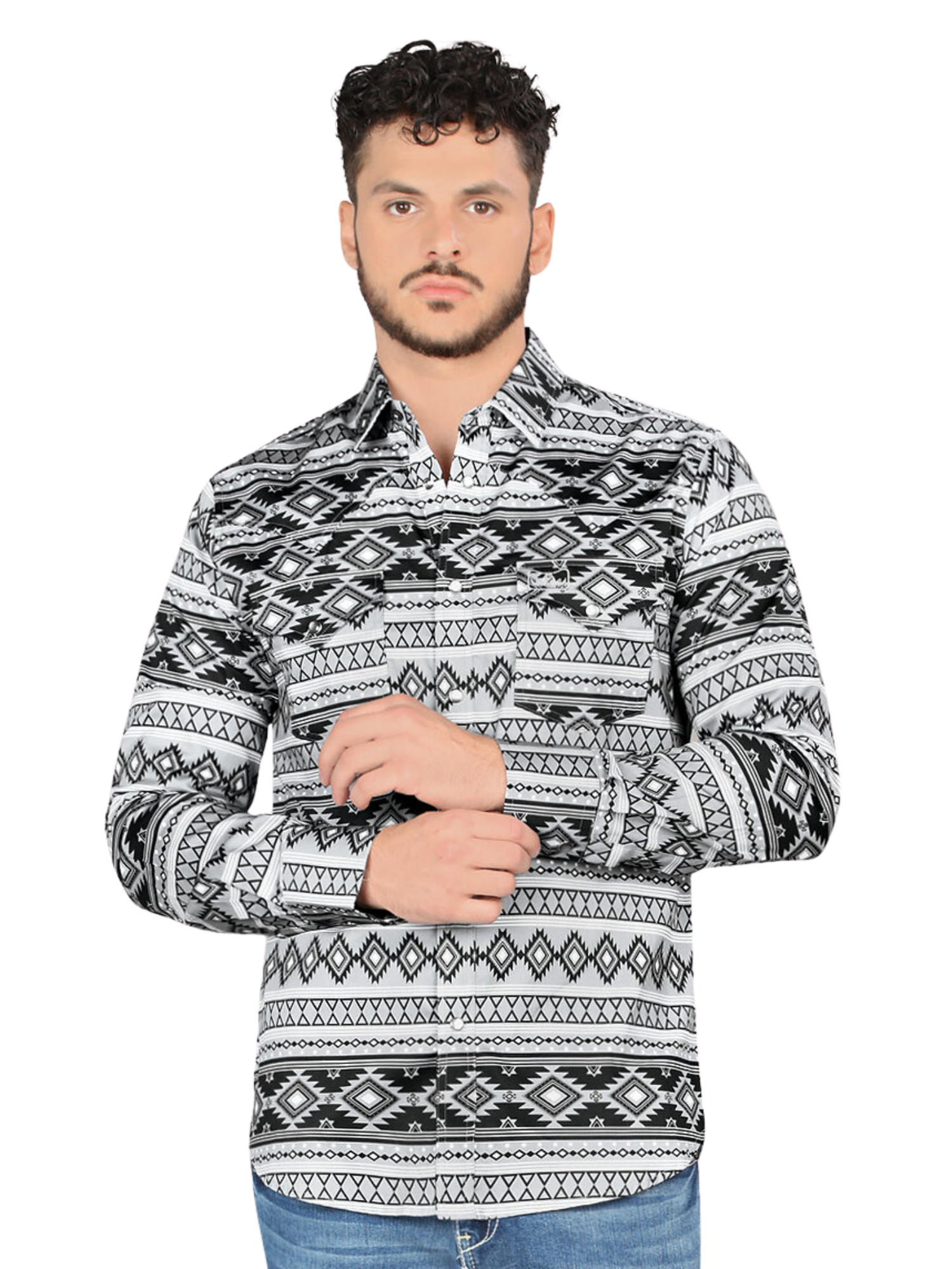 Camisa Casual Manga Larga Estampada para Hombre 'Montero' - ID: 4007 Camisas Estampadas Montero Gray