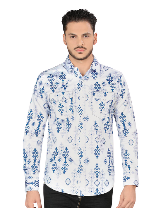 Camisa Casual Manga Larga Estampada para Hombre 'Montero' - ID: 4008 Camisas Estampadas Montero White