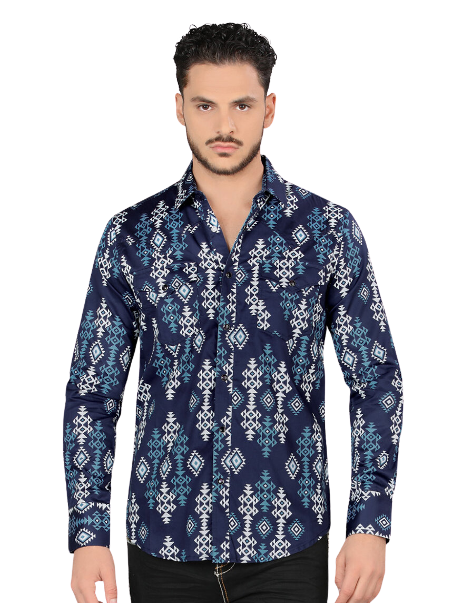 Camisa Casual Manga Larga Estampada para Hombre 'Montero' - ID: 4008 Camisas Estampadas Montero Navy