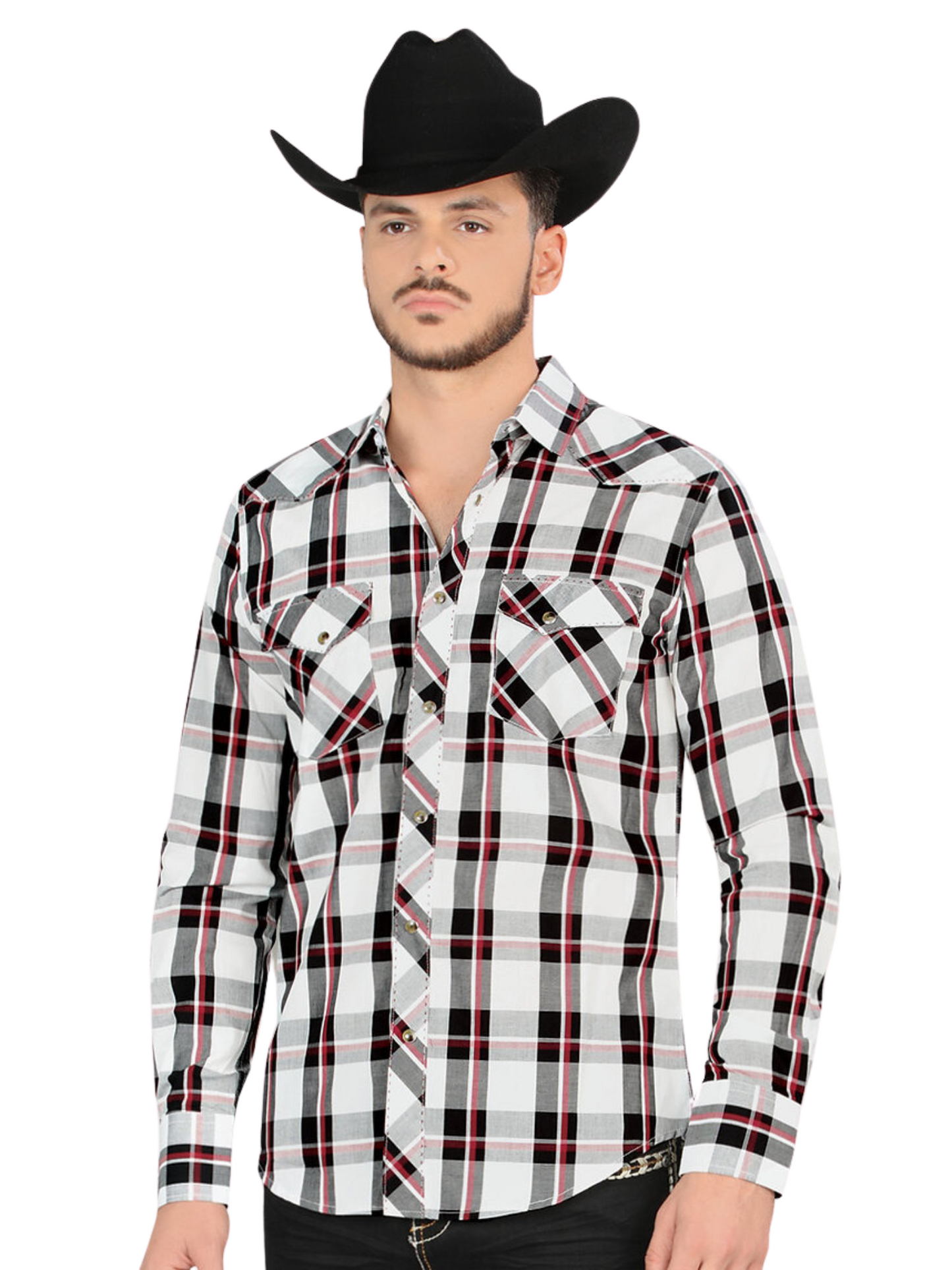 Men's Long Sleeve Checkered Denim Shirt 'Montero' - ID: 4013