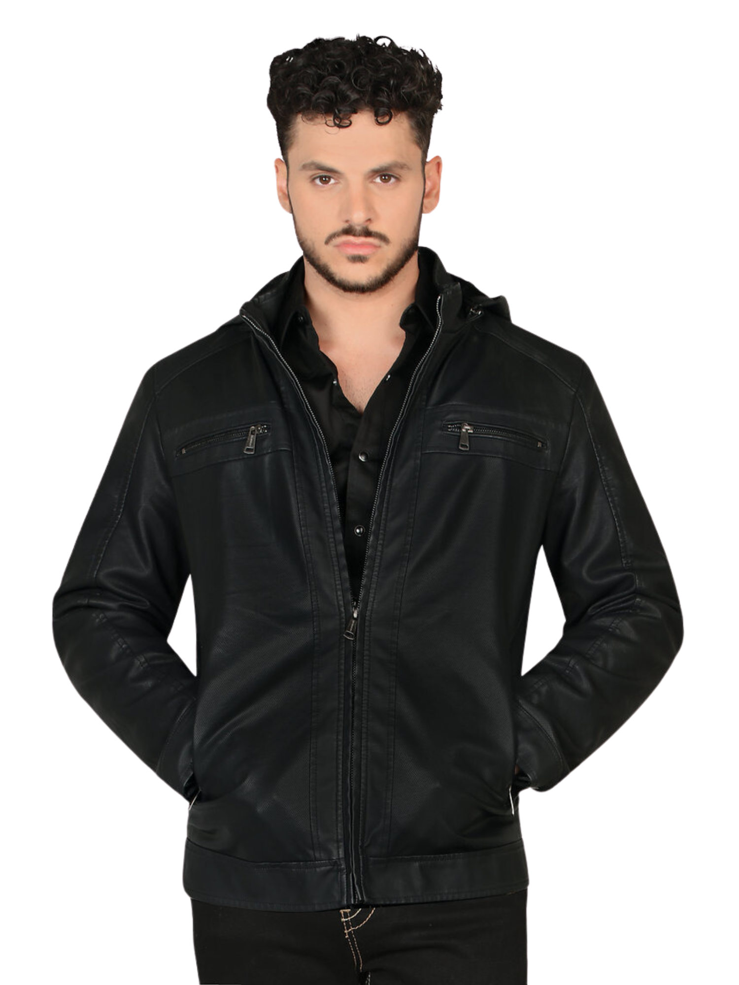 Chamarra Casual de Cuero PU con Cierre para Hombre 'Montero' - ID: 0899 Chamarras Casuales Montero Black