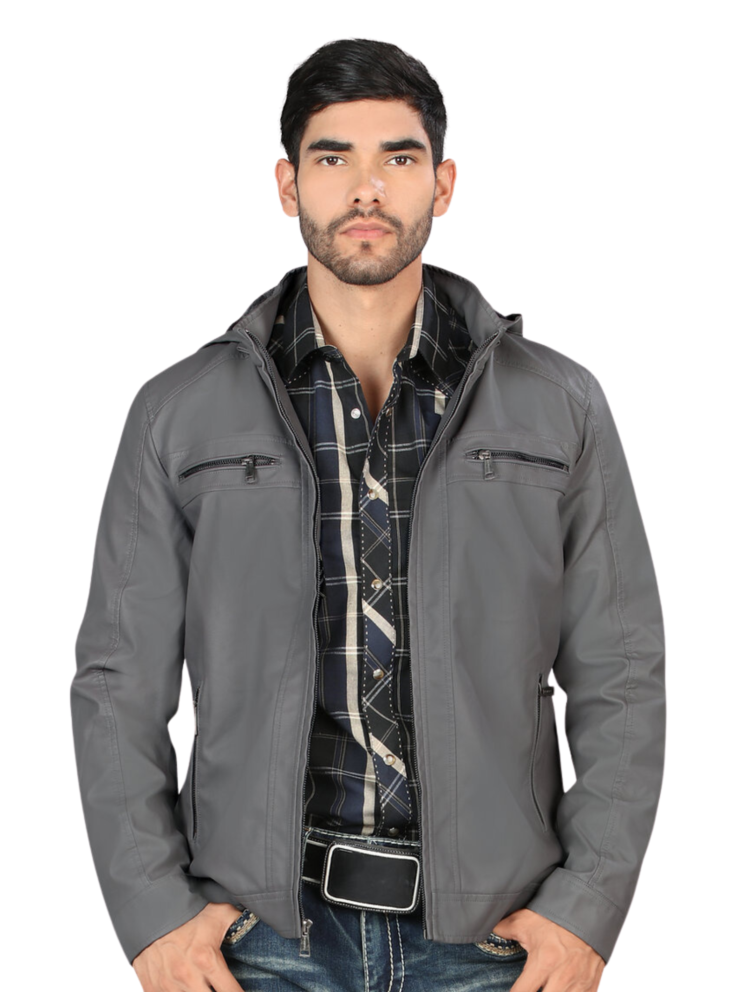 Chamarra Casual de Cuero PU con Cierre para Hombre 'Montero' - ID: 0899 Chamarras Casuales Montero Gray