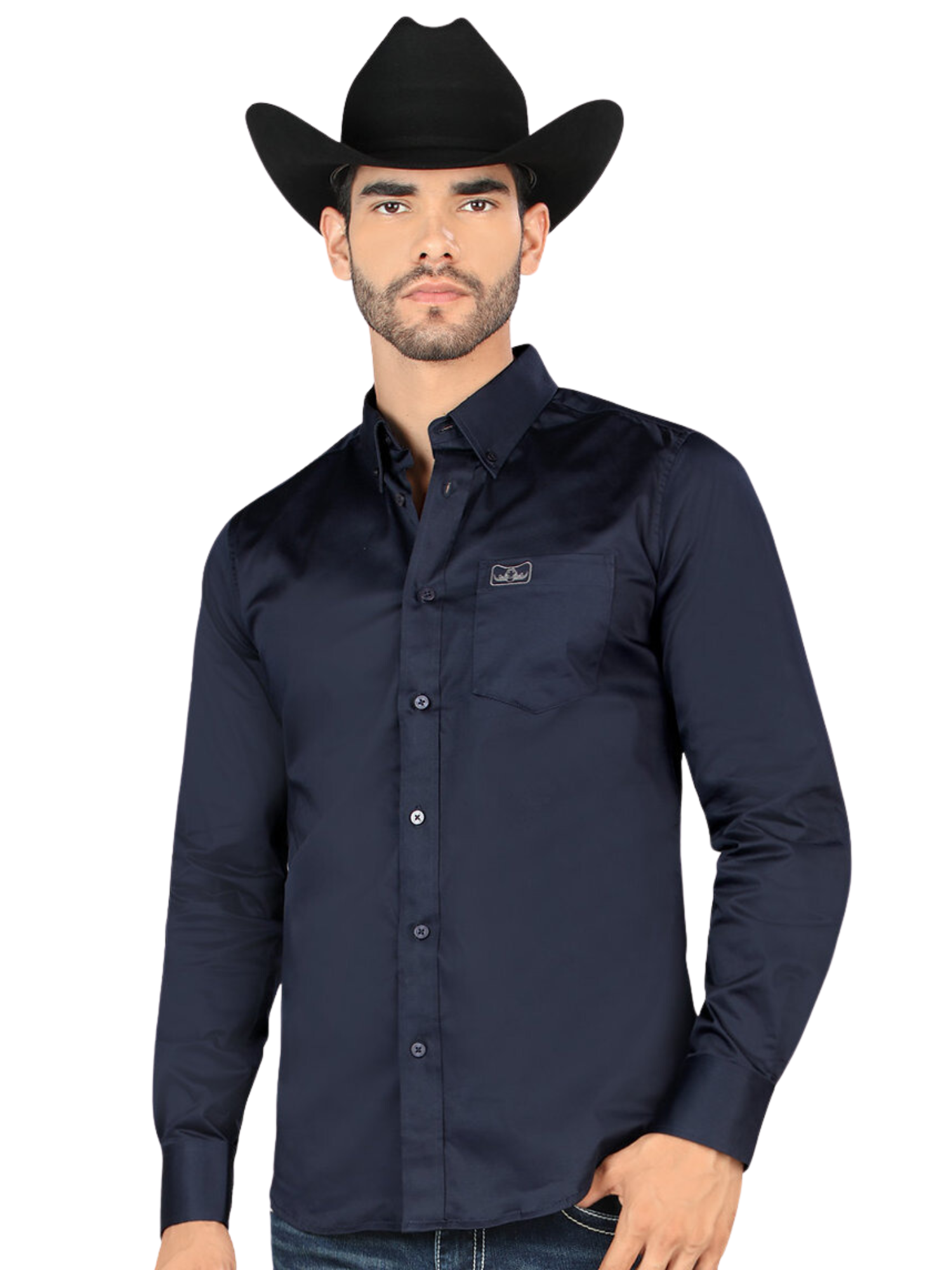 Camisa Casual Lisa Manga Larga para Hombre 'Montero' - ID: 0463 Camisas Lisas Montero Navy