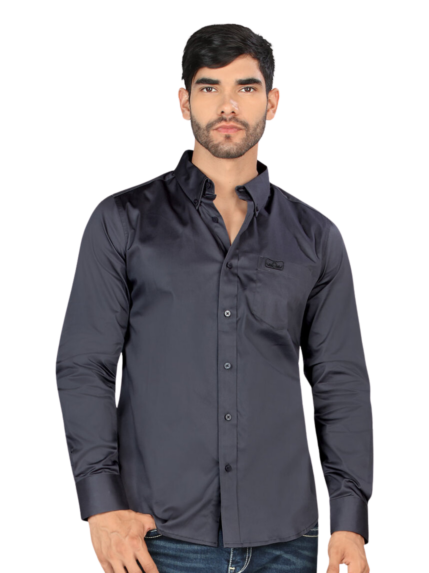 Camisa Casual Lisa Manga Larga para Hombre 'Montero' - ID: 0463 Camisas Lisas Montero Charcoal